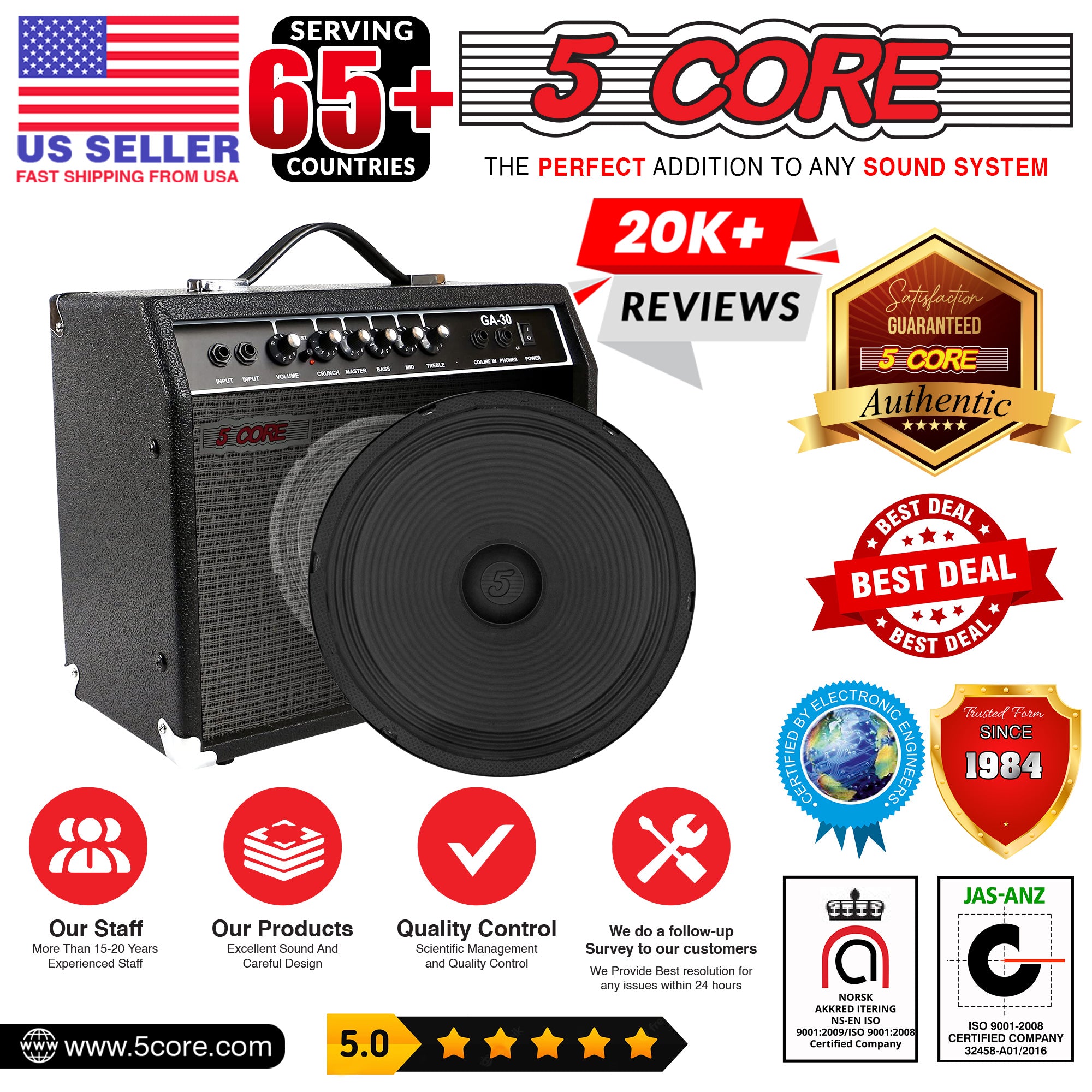 5Core 10 inch Guitar Speaker with 60W RMS and 13Oz magnet, designed for rich sound quality and durability.