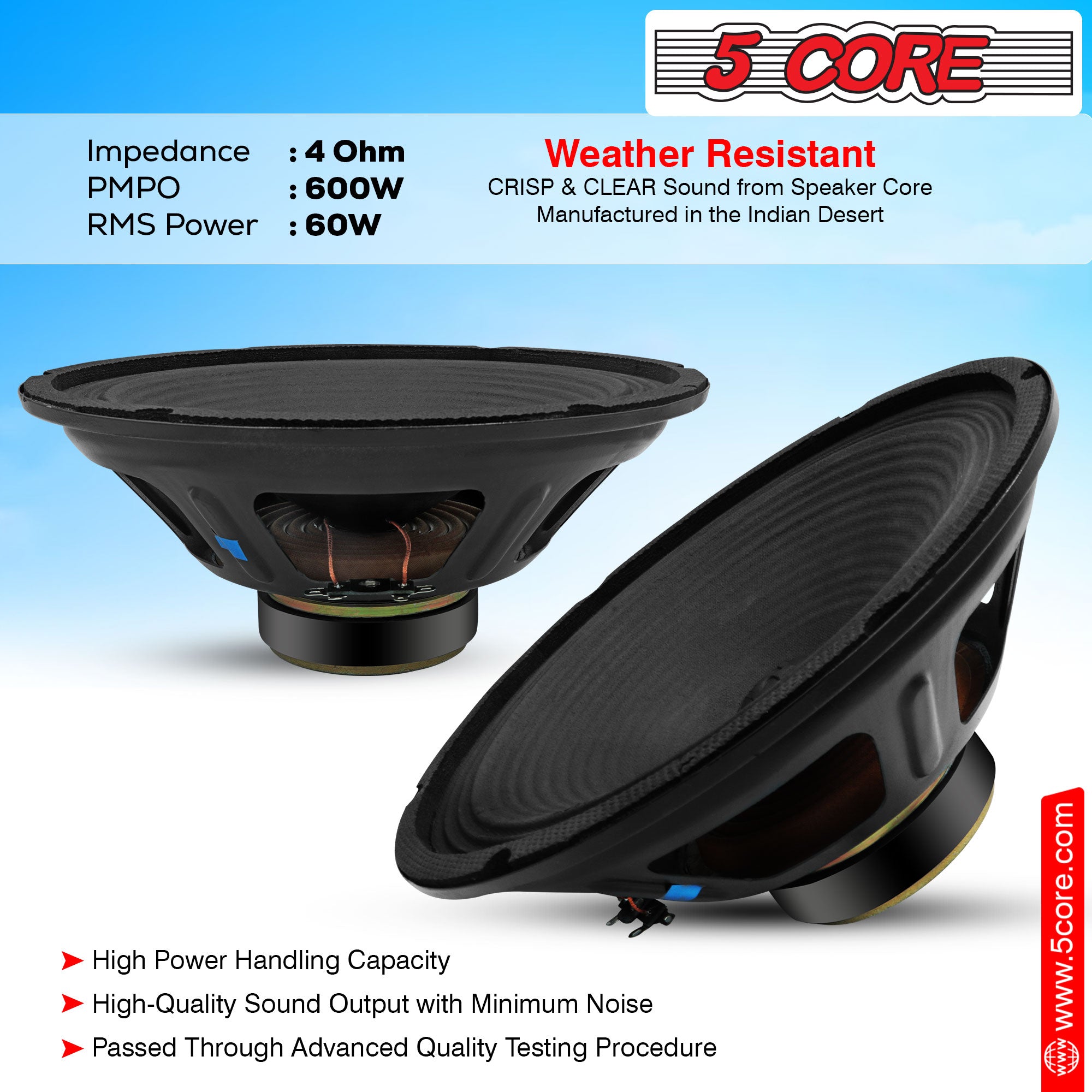 5Core 10 inch Guitar Speaker with 60W RMS and 13Oz magnet, designed for rich sound quality and durability.