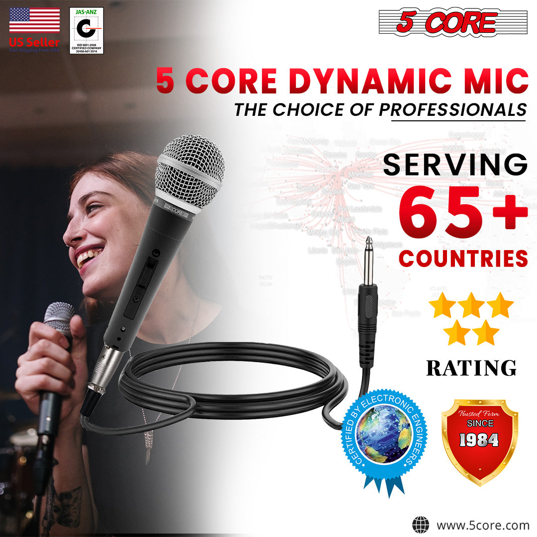 5Core 3 Pack Dynamic Microphone featuring a unidirectional cardioid design, ideal for live performances and studio recordings.