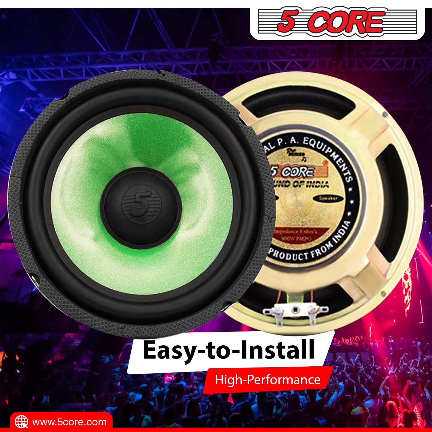 5Core 8 inch subwoofer car audio speaker with a durable paper cone and foam edge, designed for high-quality sound performance.