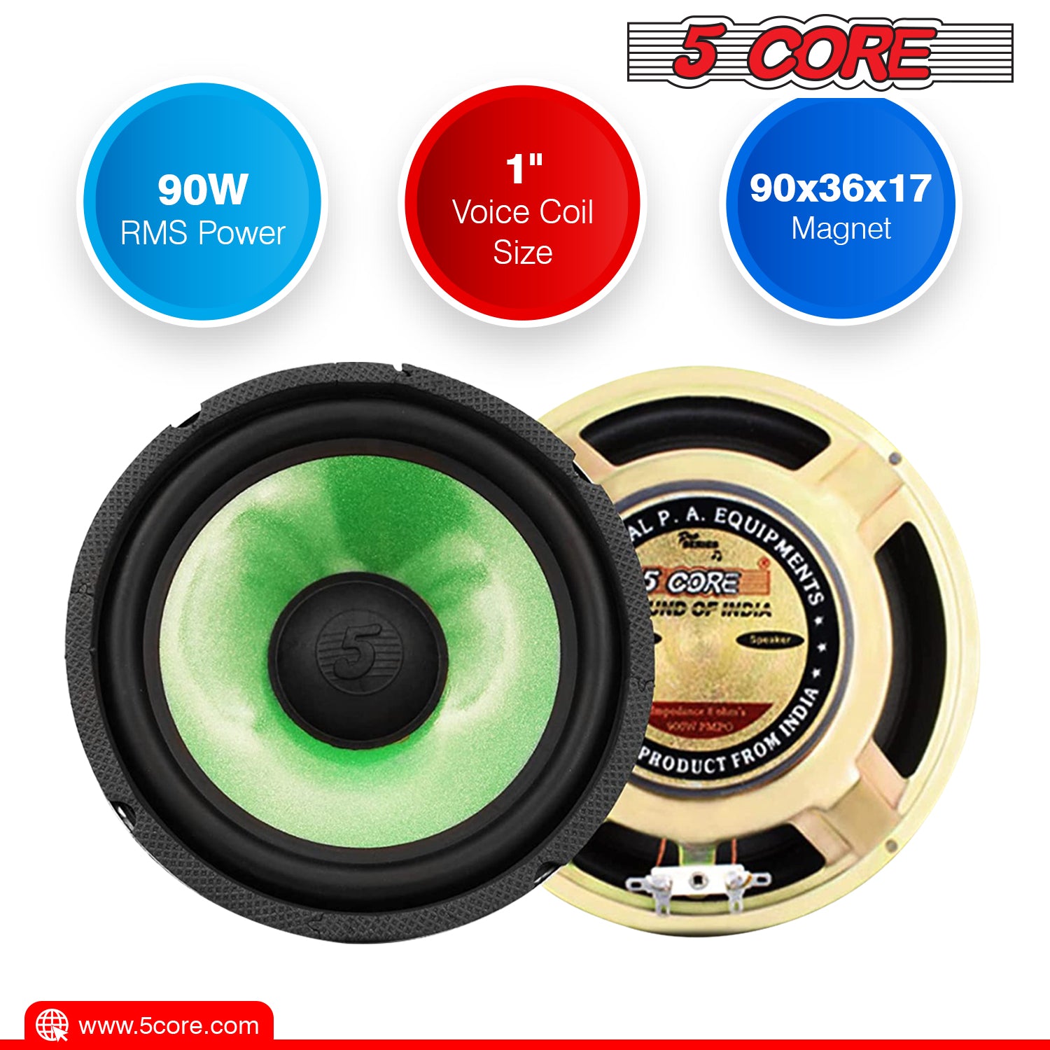 5Core 8 inch subwoofer car audio speaker with a durable paper cone and foam edge, designed for high-quality sound performance.