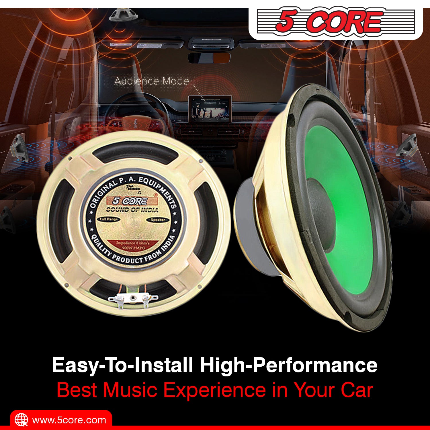 5Core 8 inch subwoofer car audio speaker with a durable paper cone and foam edge, designed for high-quality sound performance.