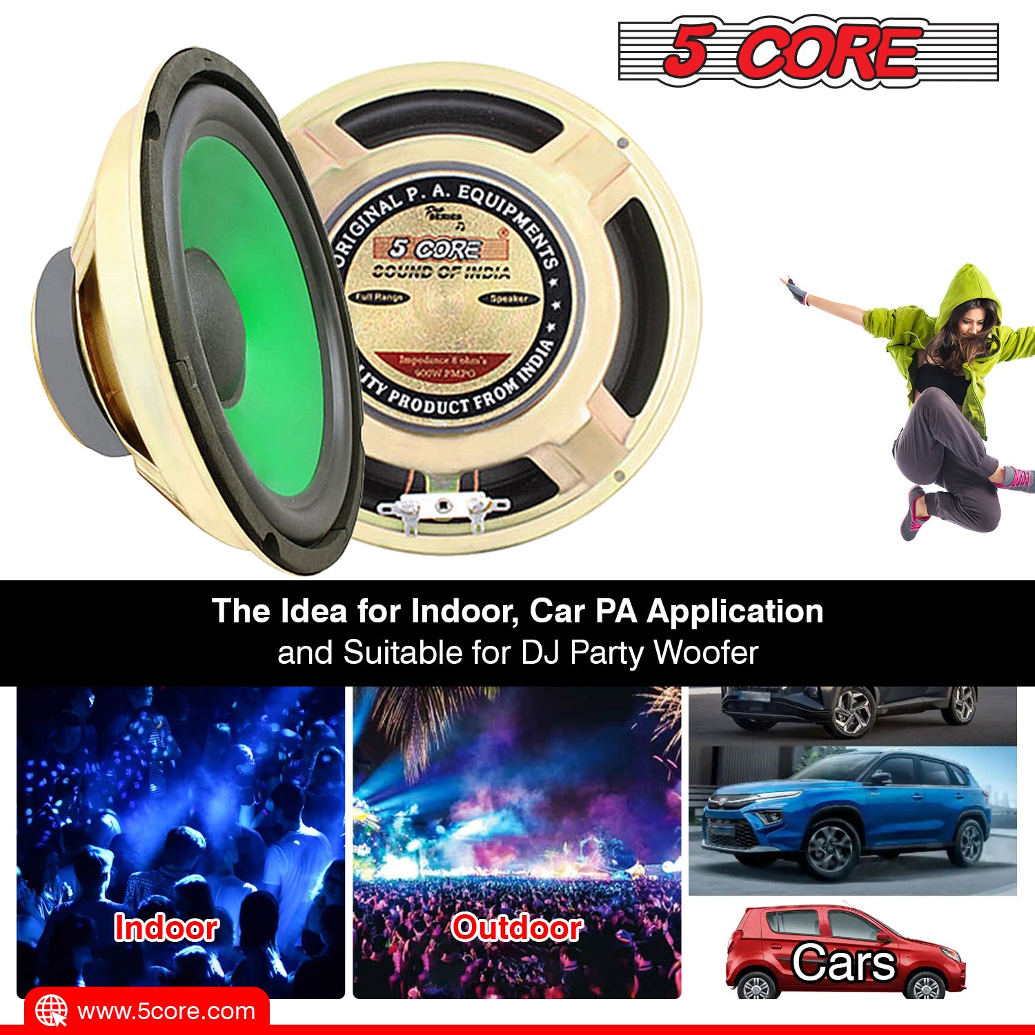 5Core 8 inch subwoofer car audio speaker with a durable paper cone and foam edge, designed for high-quality sound performance.