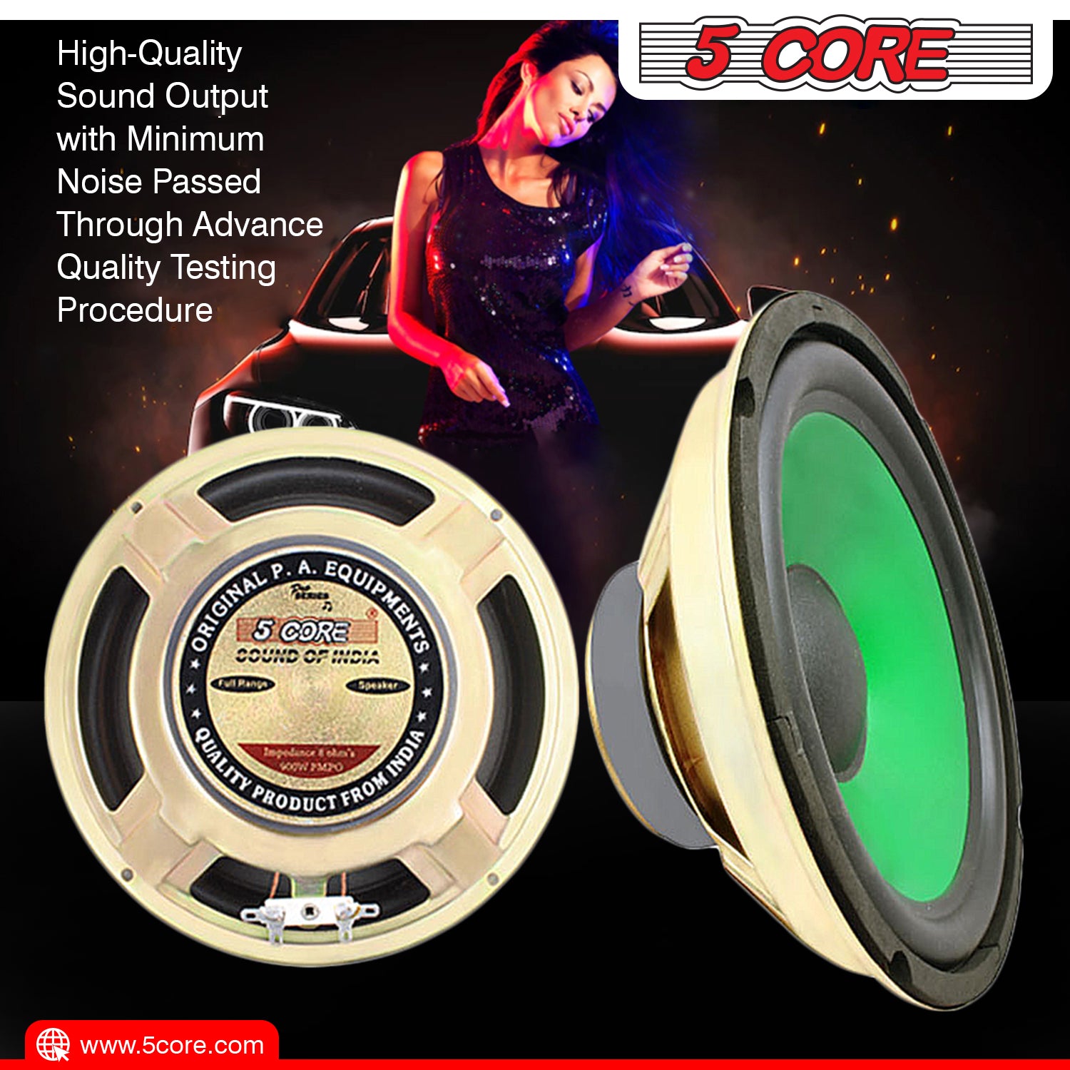 5Core 8 inch subwoofer car audio speaker with a durable paper cone and foam edge, designed for high-quality sound performance.