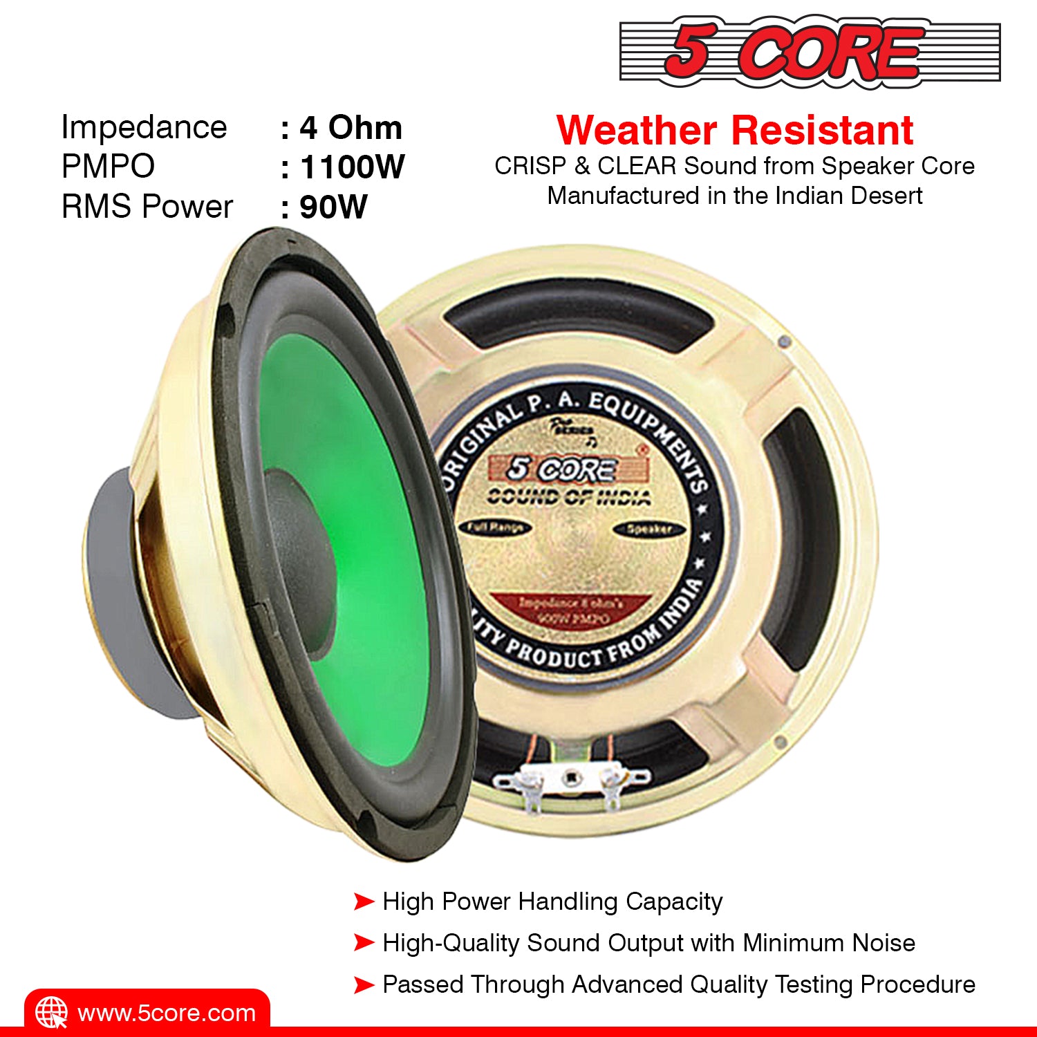 5Core 8 inch subwoofer car audio speaker with a durable paper cone and foam edge, designed for high-quality sound performance.