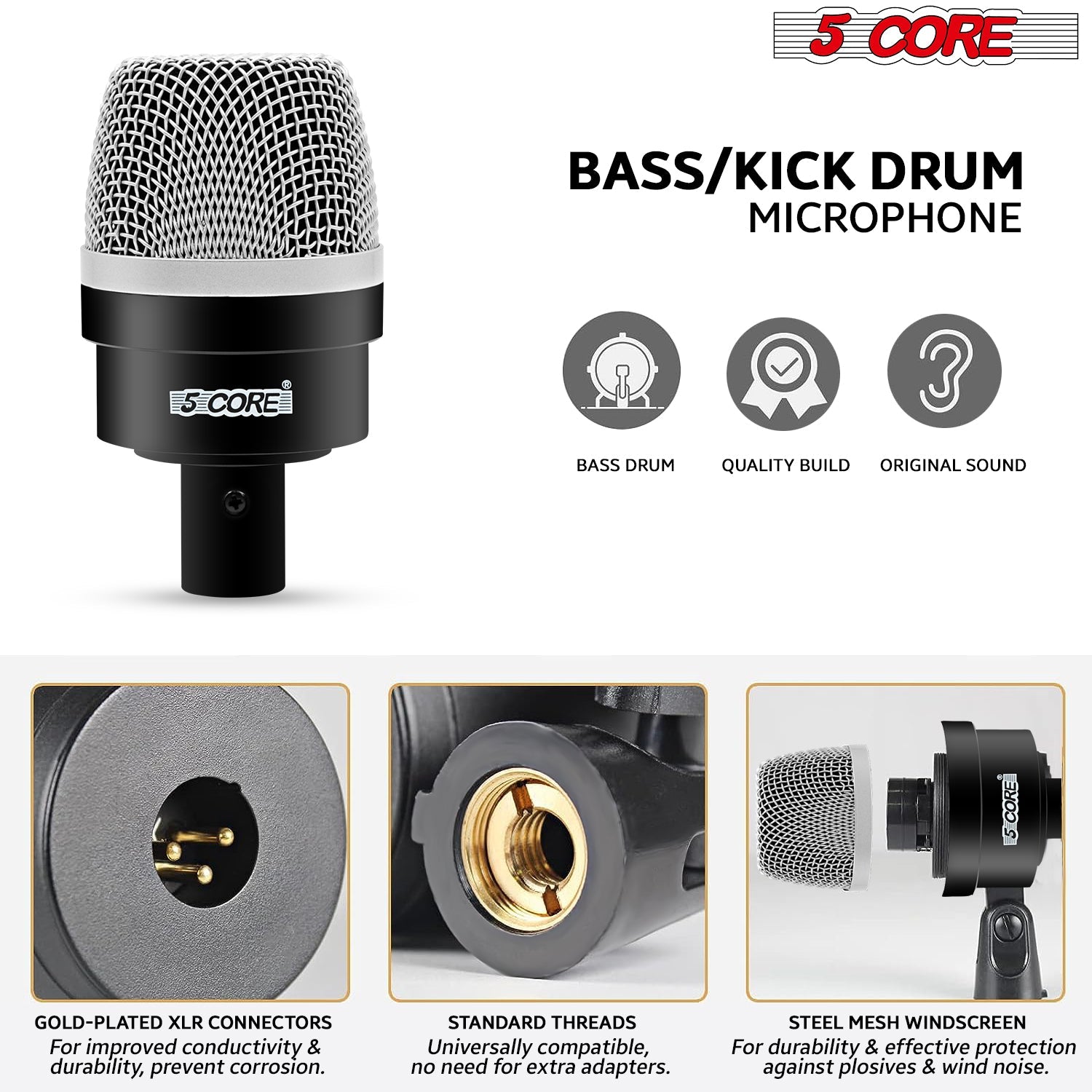 5Core Drum Mic Kit featuring 7 professional microphones for drums, including bass, snare, and overhead mics, in a protective carry case.