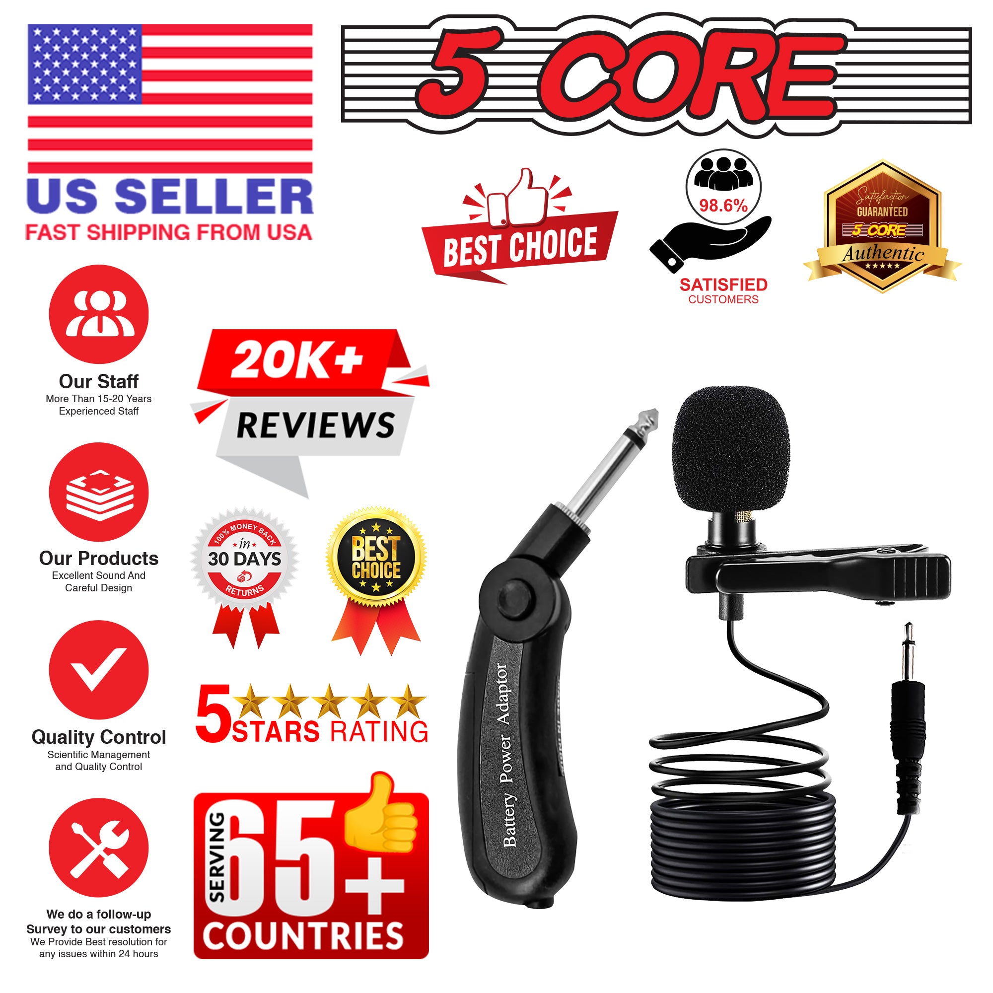 5Core Lavalier Microphone Clip On, featuring a compact design and 3.5mm connector for professional audio recording.