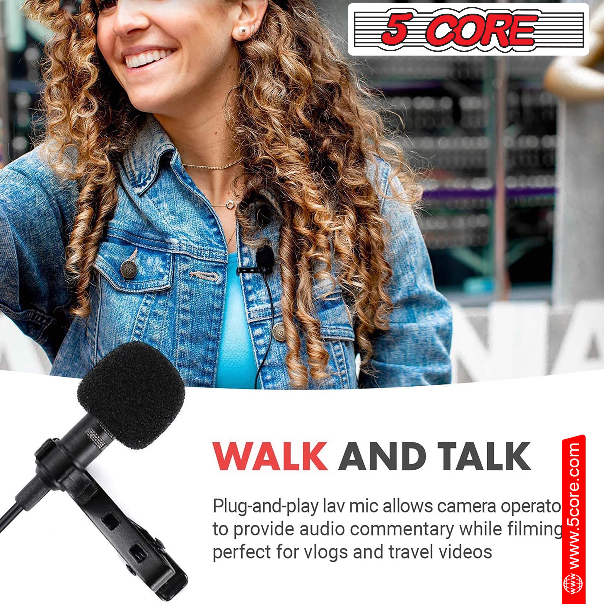 5Core Lavalier Microphone Clip On, featuring a compact design and 3.5mm connector for professional audio recording.