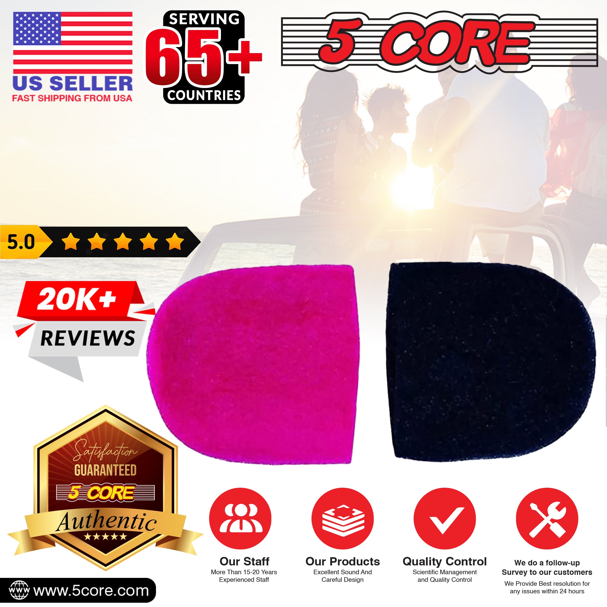 5Core Microphone Cover set featuring two soft foam windscreens in black and pink, designed for handheld microphones to reduce noise.