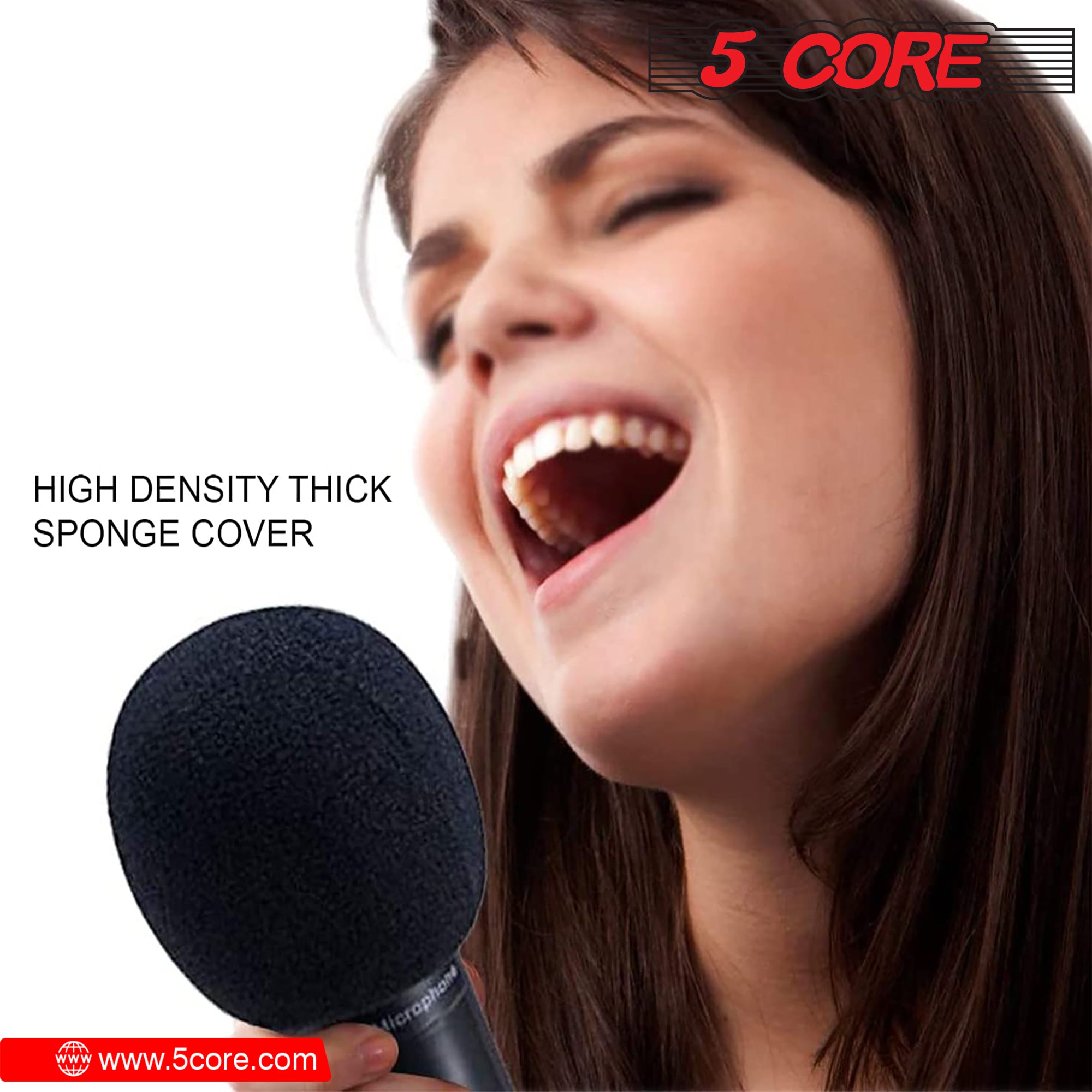 5Core Microphone Cover set featuring two soft foam windscreens in black and pink, designed for handheld microphones to reduce noise.