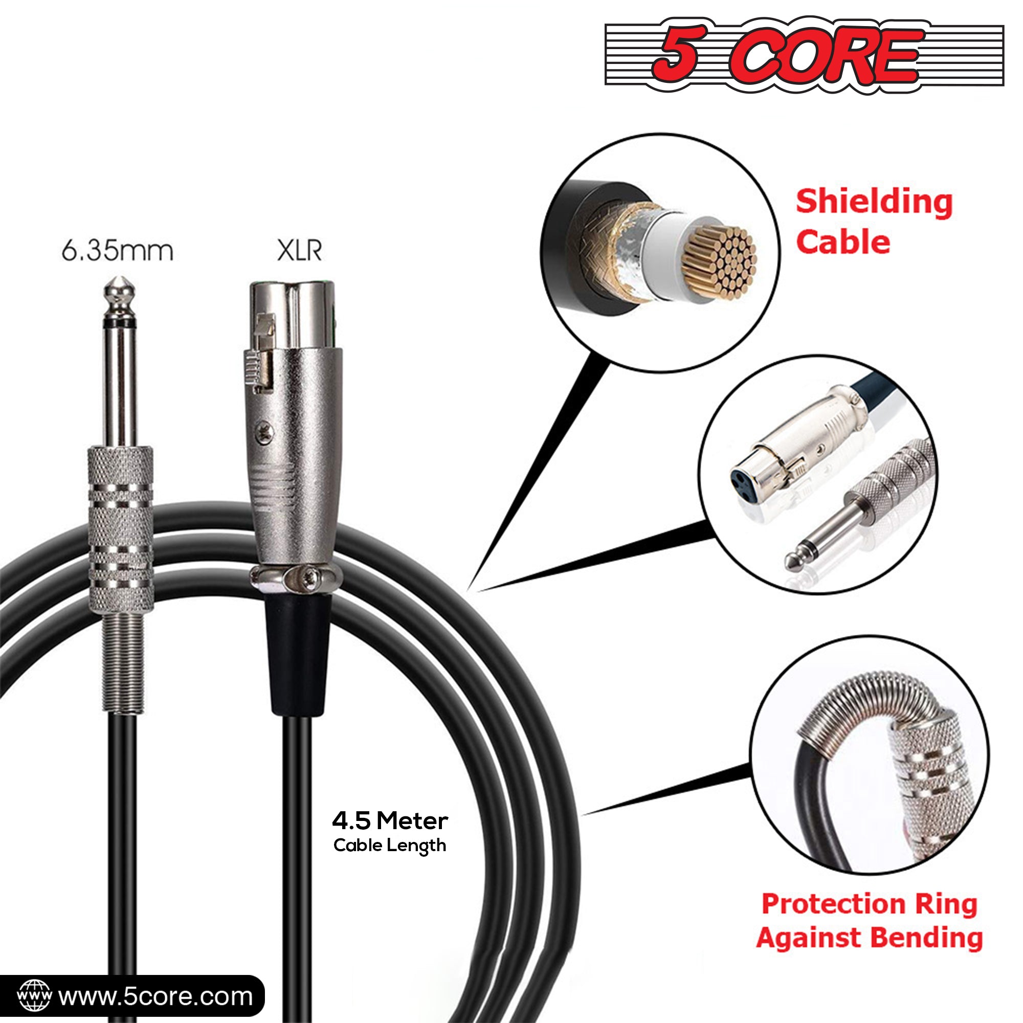 5Core dynamic karaoke microphone with XLR connection, designed for singing and live performances, featuring a rugged construction and cardioid pickup pattern.