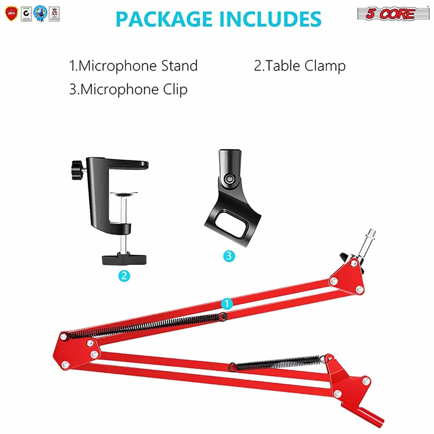 5Core Microphone Mic Suspension Boom Scissor Arm Desk Stand Mount in blue, showcasing its adjustable arm and sturdy construction.