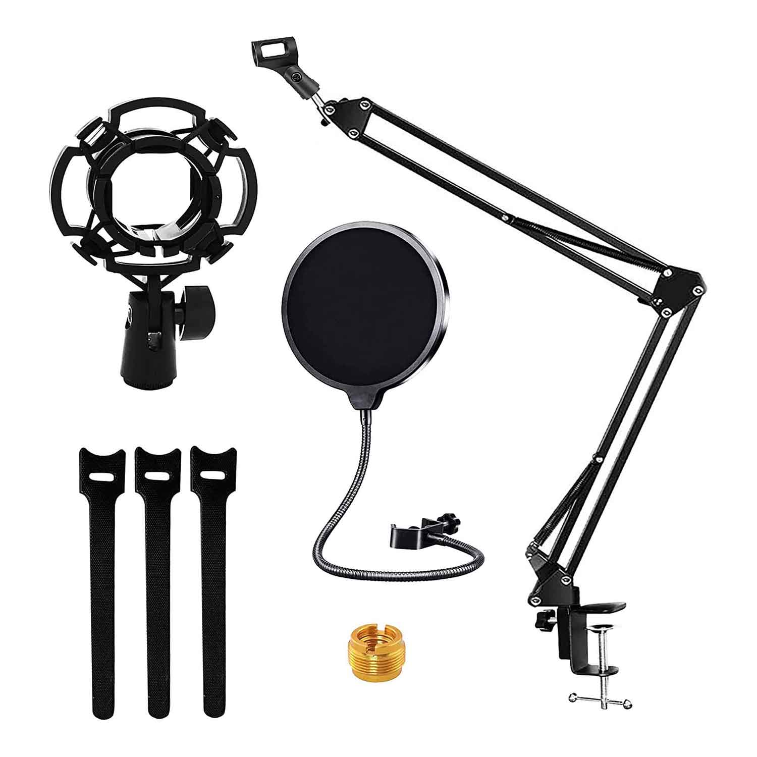 5Core Microphone Stand Suspension Desk Scissor Boom Arm with shock mount and pop filter, ideal for recording high-quality audio.