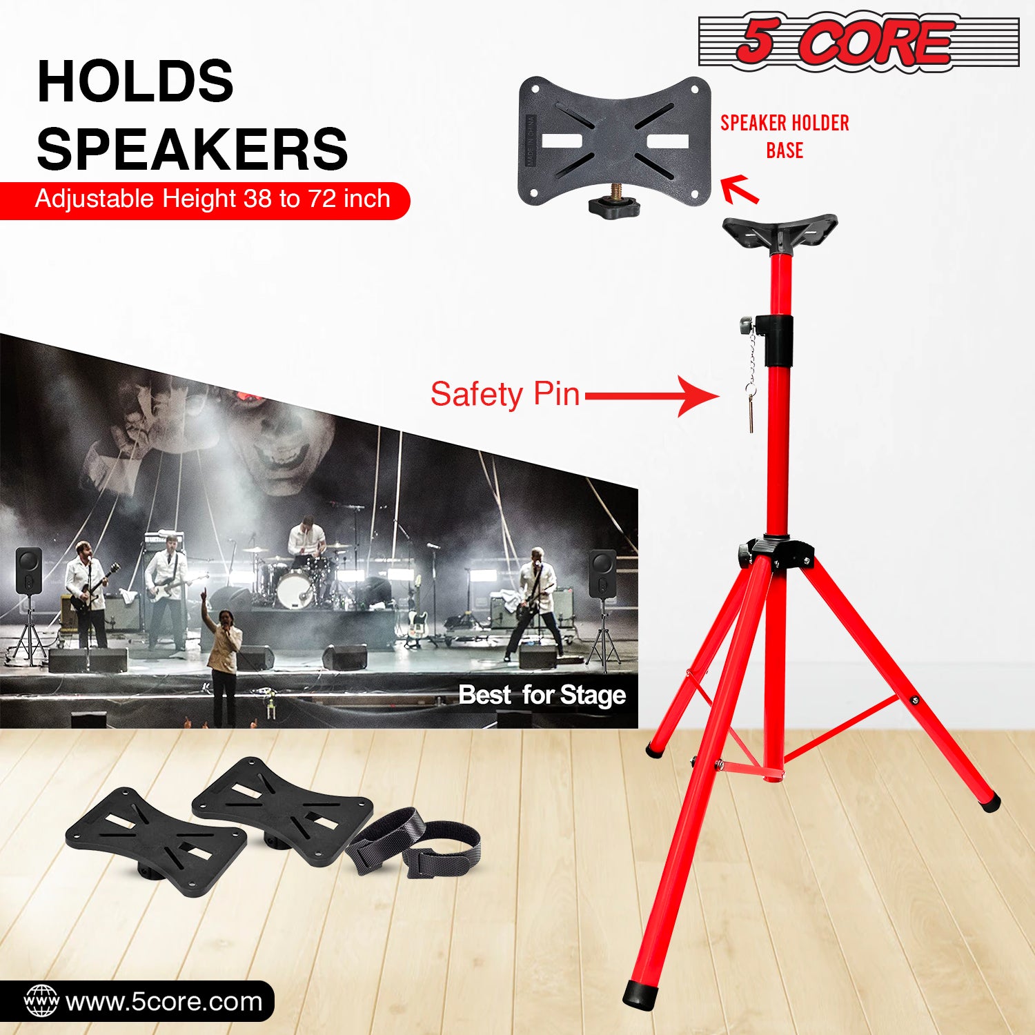 5Core Speaker Stands Pair, adjustable tripod design for DJ and studio use, featuring durable metal construction and non-slip feet.