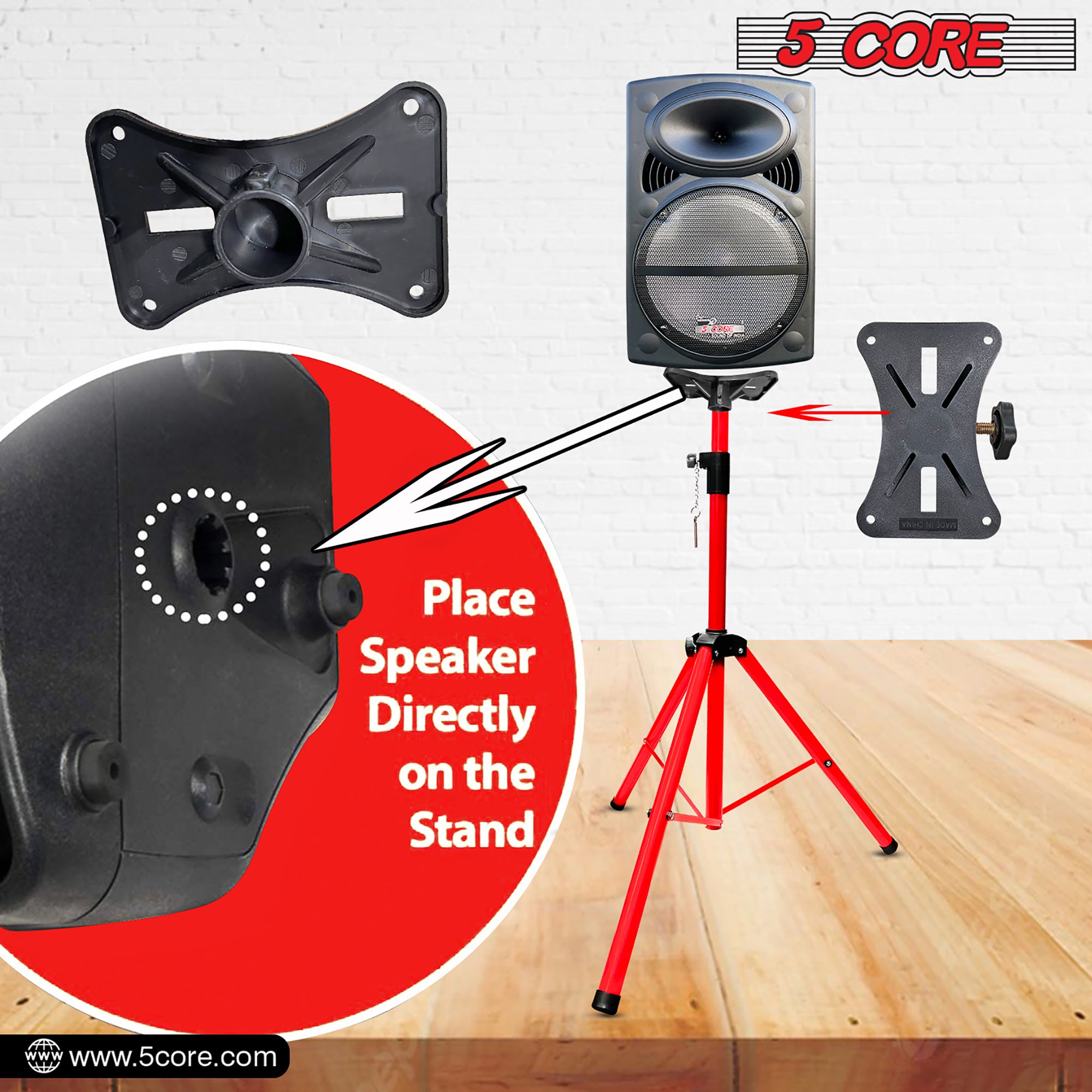 5Core Speaker Stands Pair, adjustable tripod design for DJ and studio use, featuring durable metal construction and non-slip feet.