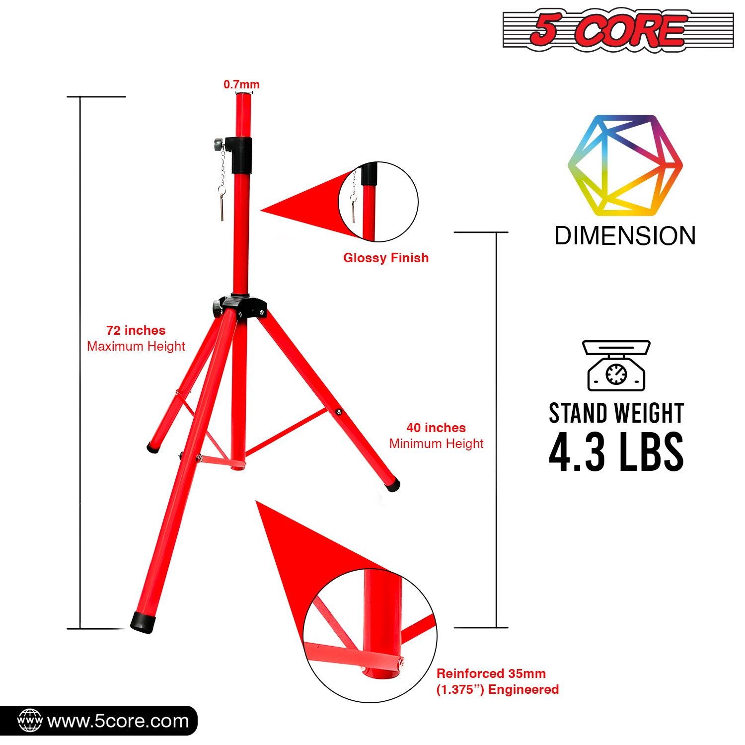 5Core Speaker Stands Pair, adjustable tripod design for DJ and studio use, featuring durable metal construction and non-slip feet.