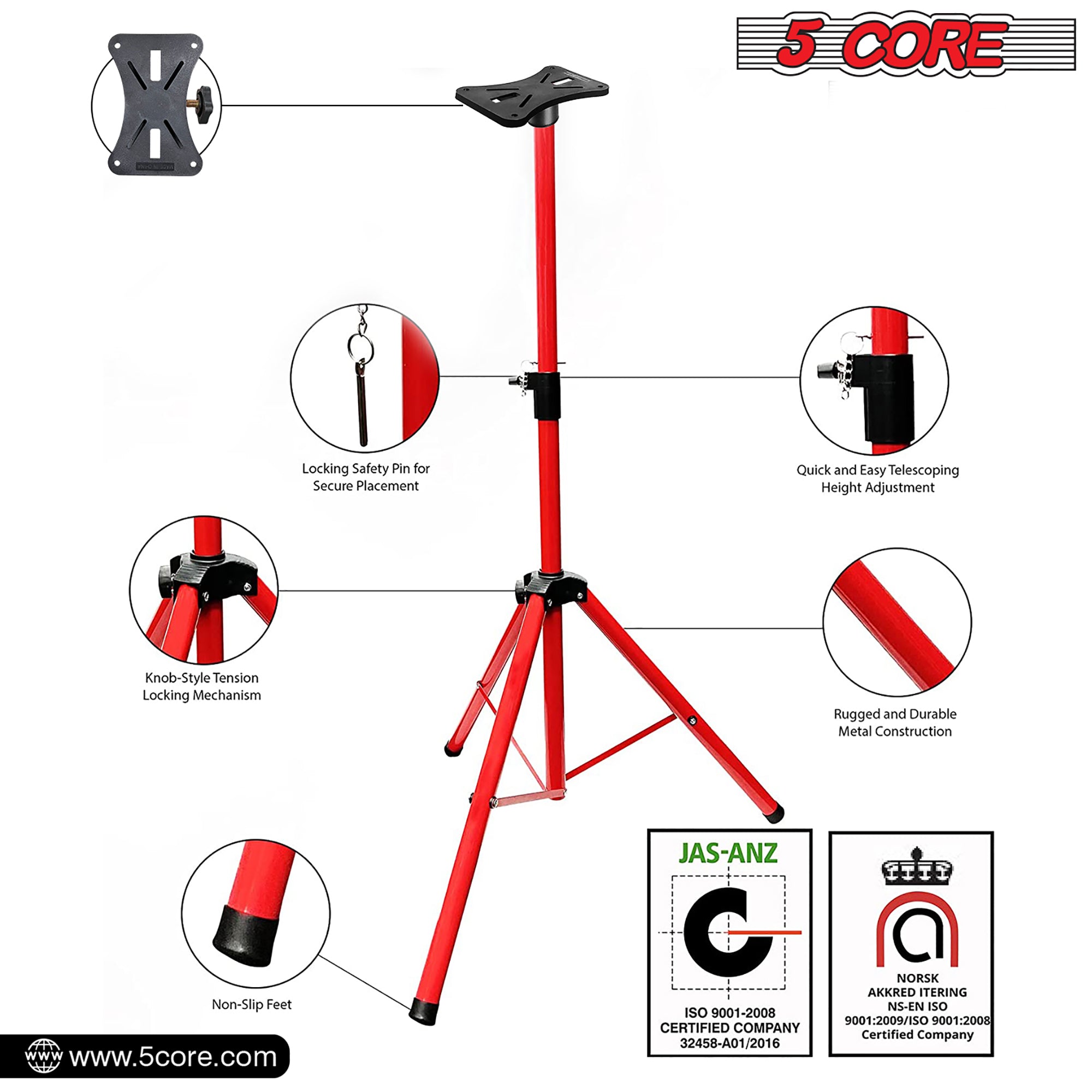 5Core Speaker Stands Pair, adjustable tripod design for DJ and studio use, featuring durable metal construction and non-slip feet.