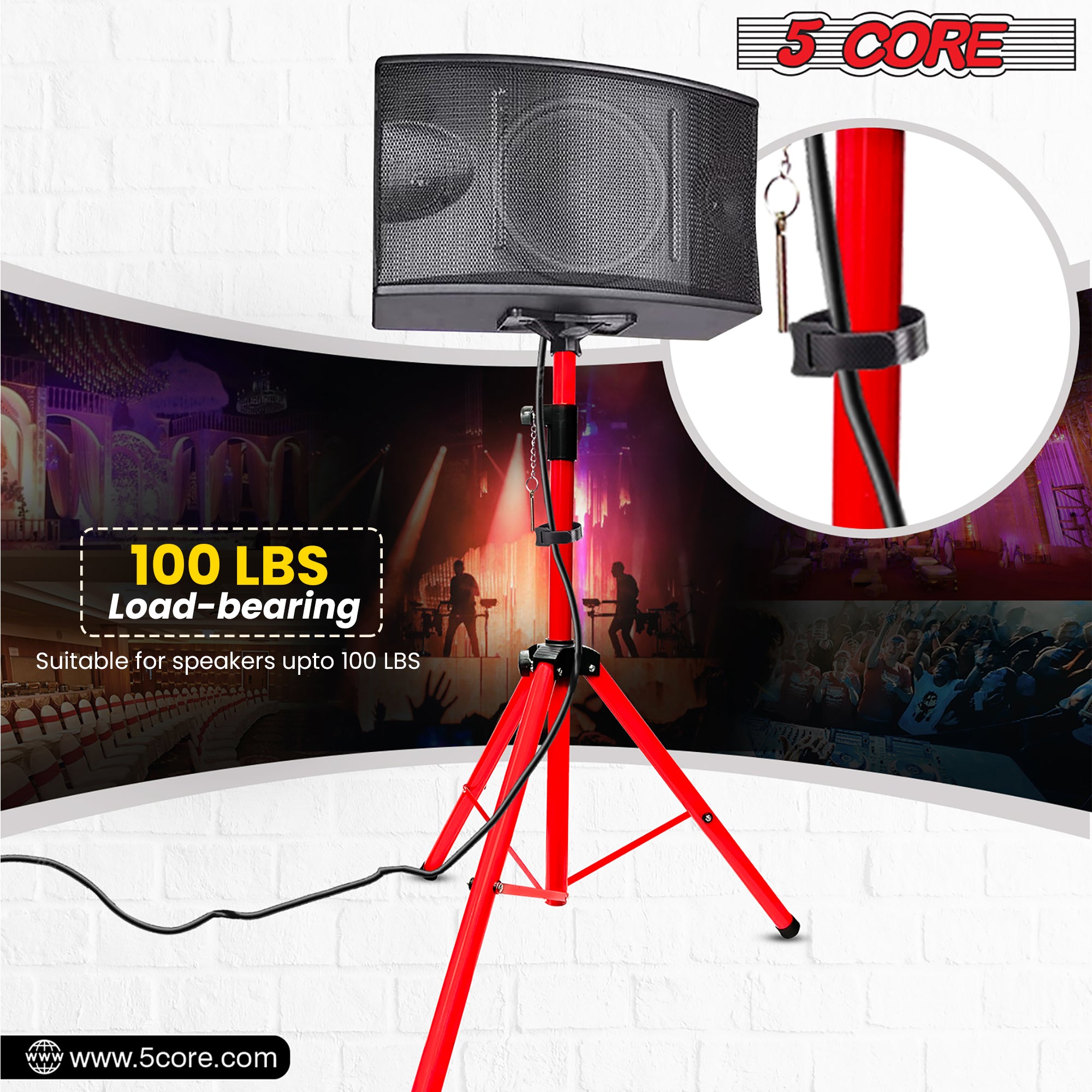 5Core Speaker Stands Pair, adjustable tripod design for DJ and studio use, featuring durable metal construction and non-slip feet.