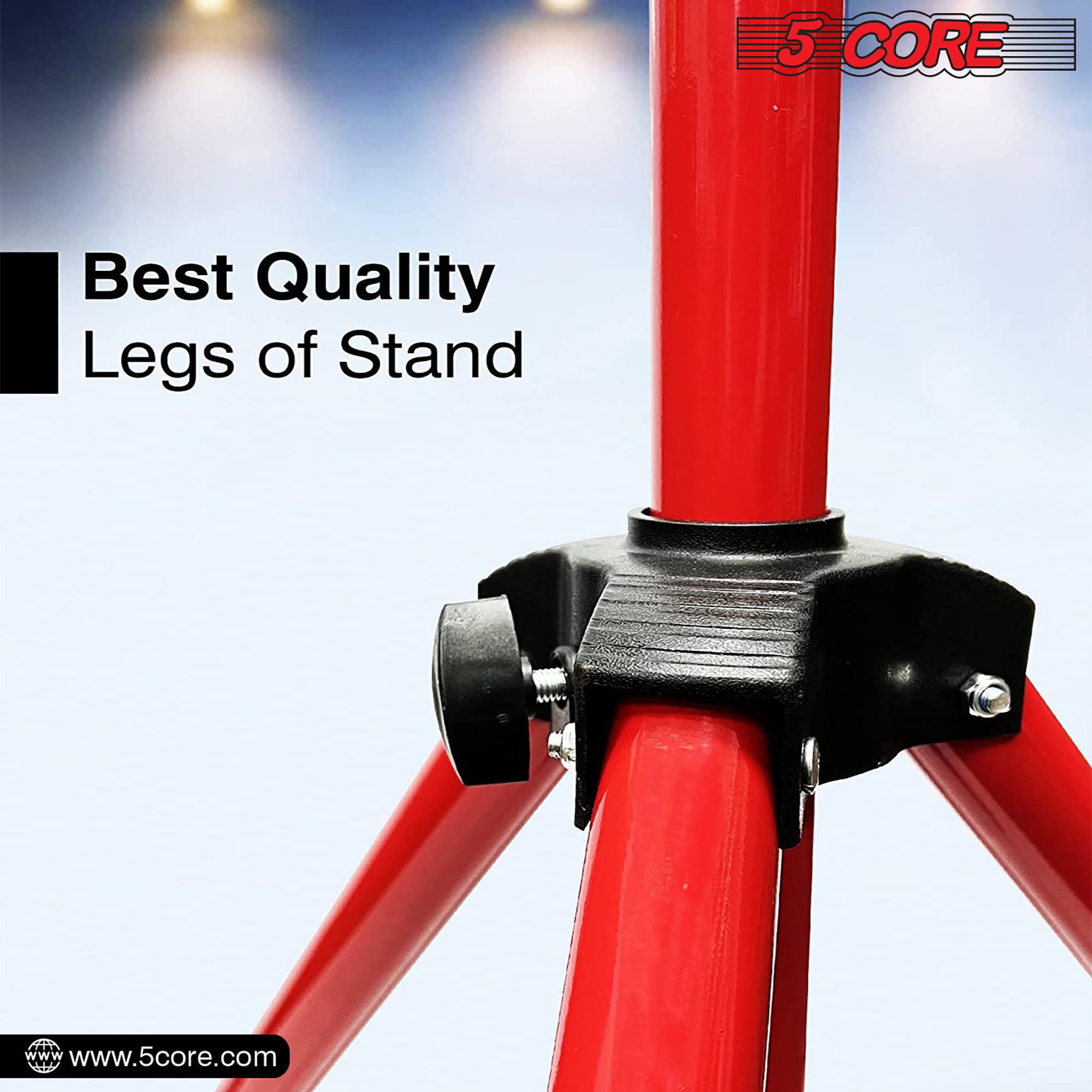 5Core Speaker Stands Pair, adjustable tripod design for DJ and studio use, featuring durable metal construction and non-slip feet.