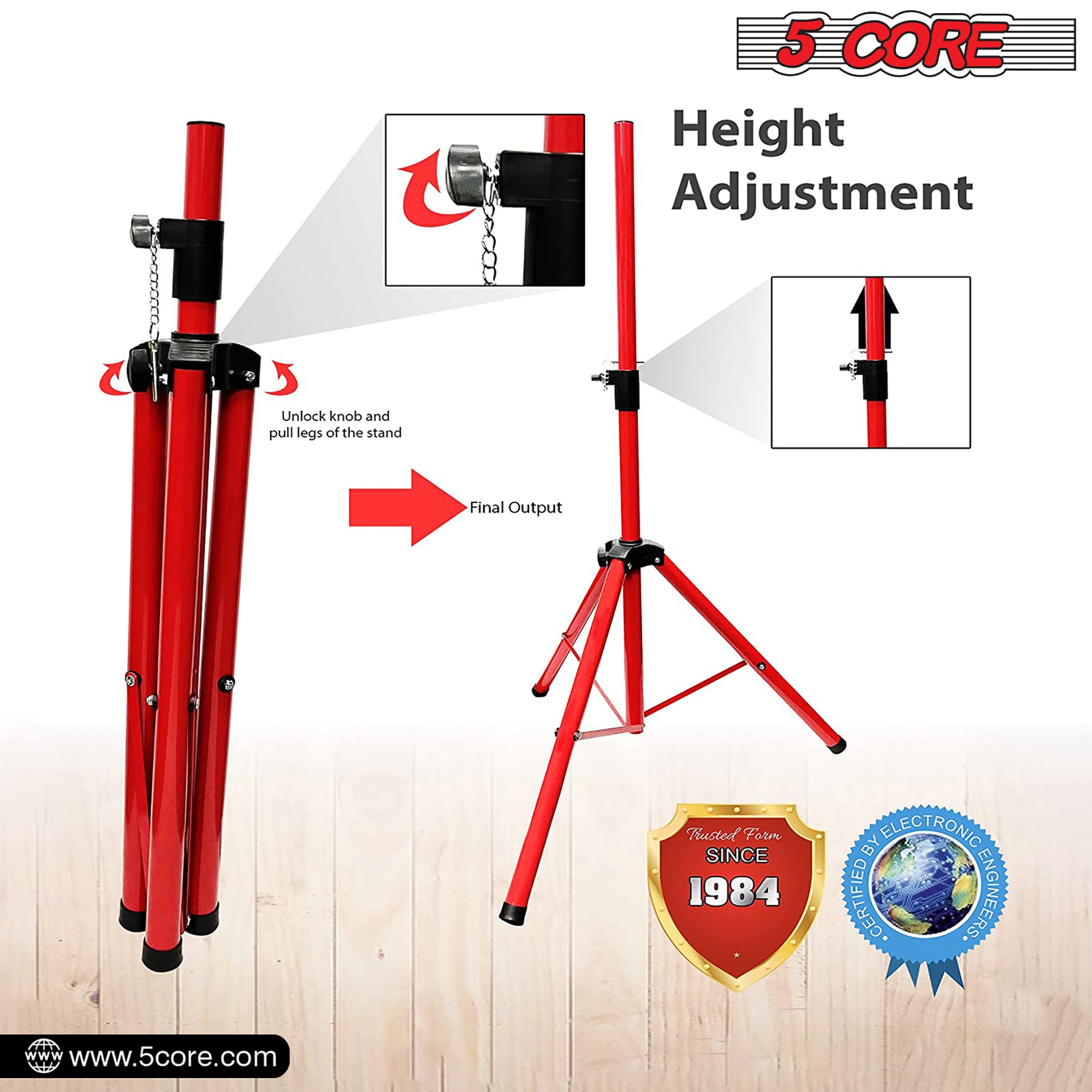 5Core Speaker Stands Pair, adjustable tripod design for DJ and studio use, featuring durable metal construction and non-slip feet.