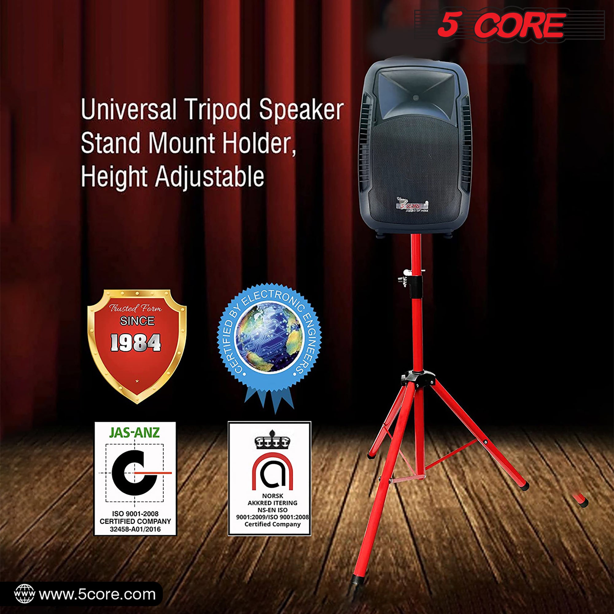 5Core Speaker Stands Pair, adjustable tripod design for DJ and studio use, featuring durable metal construction and non-slip feet.