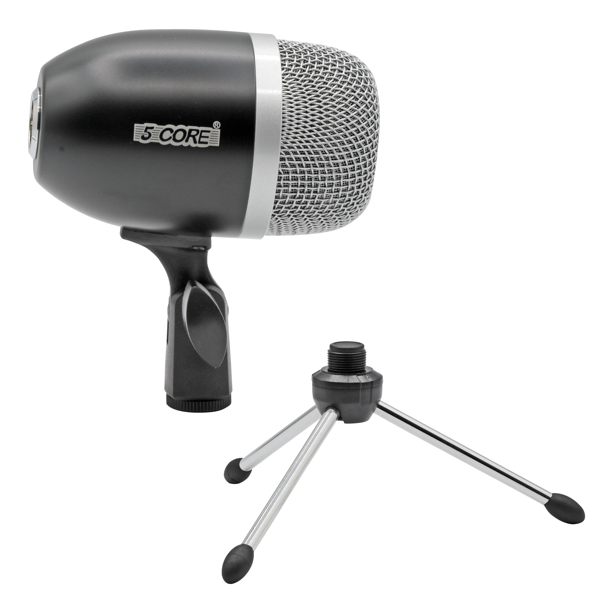 5Core Tom Snare Mic, a cardioid dynamic microphone designed for drum kits, featuring a sturdy build and protective steel mesh grille.