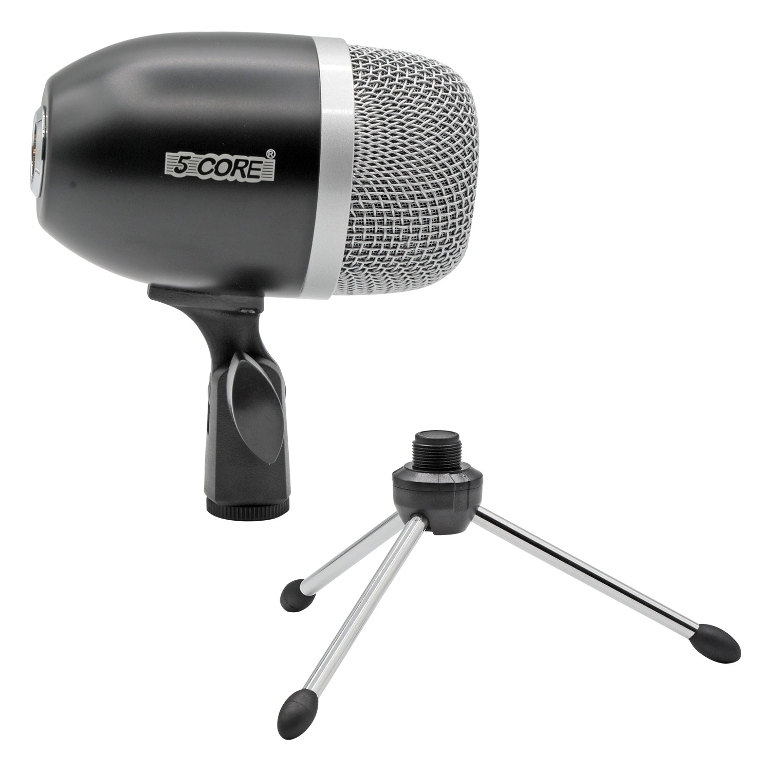 5Core Tom Snare Mic, a cardioid dynamic microphone designed for drum kits, featuring a sturdy build and protective steel mesh grille.