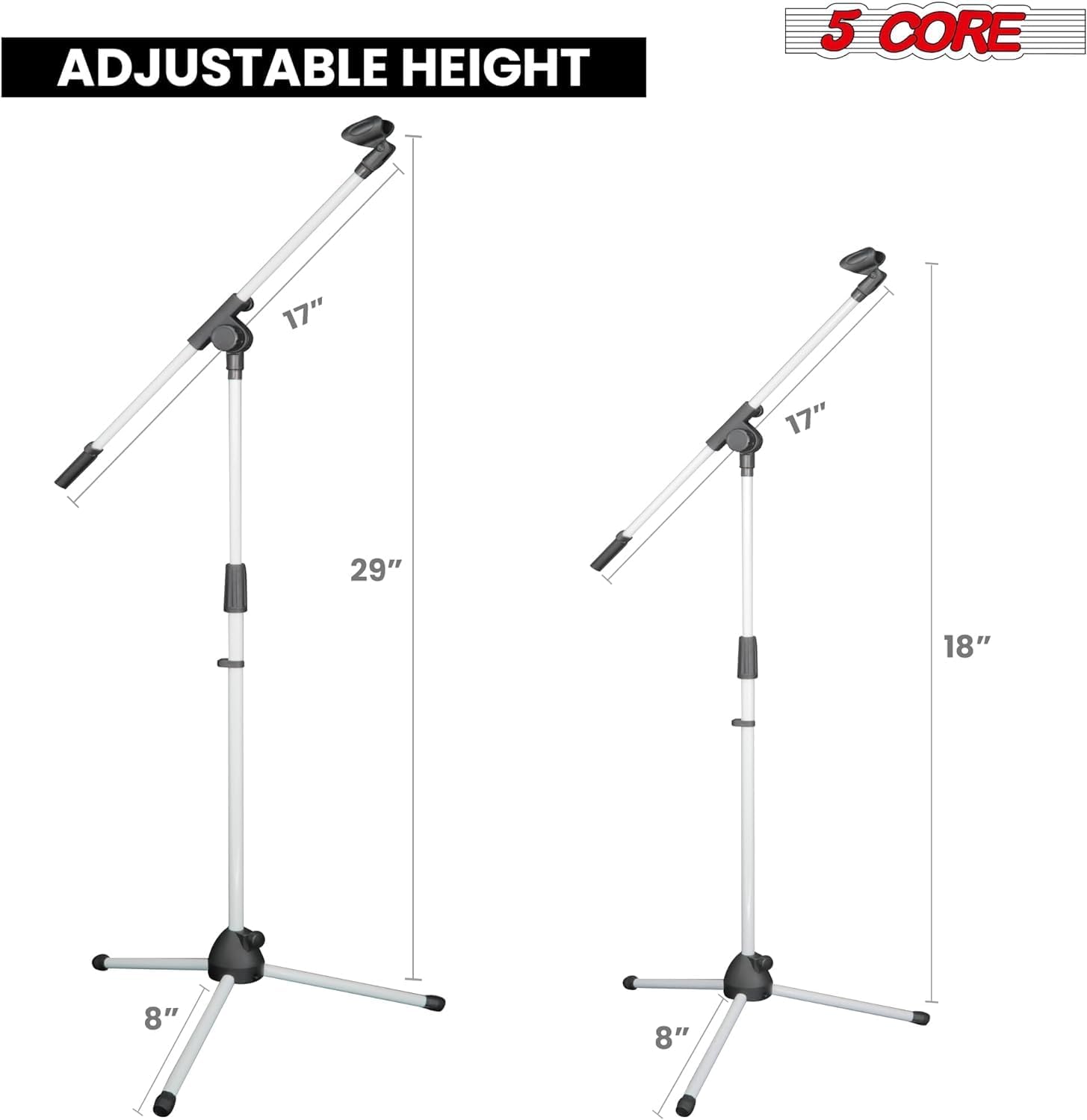 5Core Tripod Mic Stand with adjustable height and foldable tripod legs, designed for stability and durability.