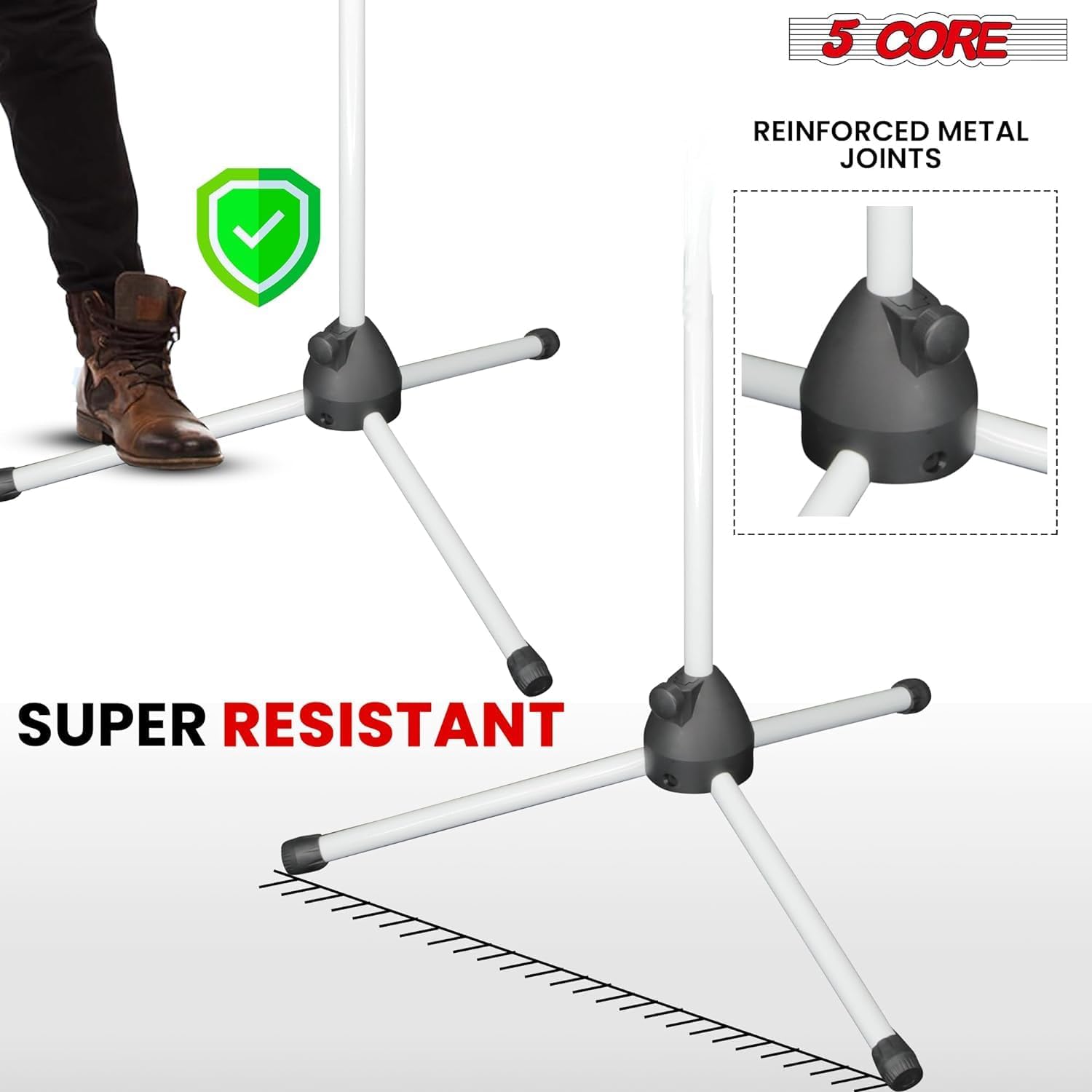 5Core Tripod Mic Stand with adjustable height and foldable tripod legs, designed for stability and durability.