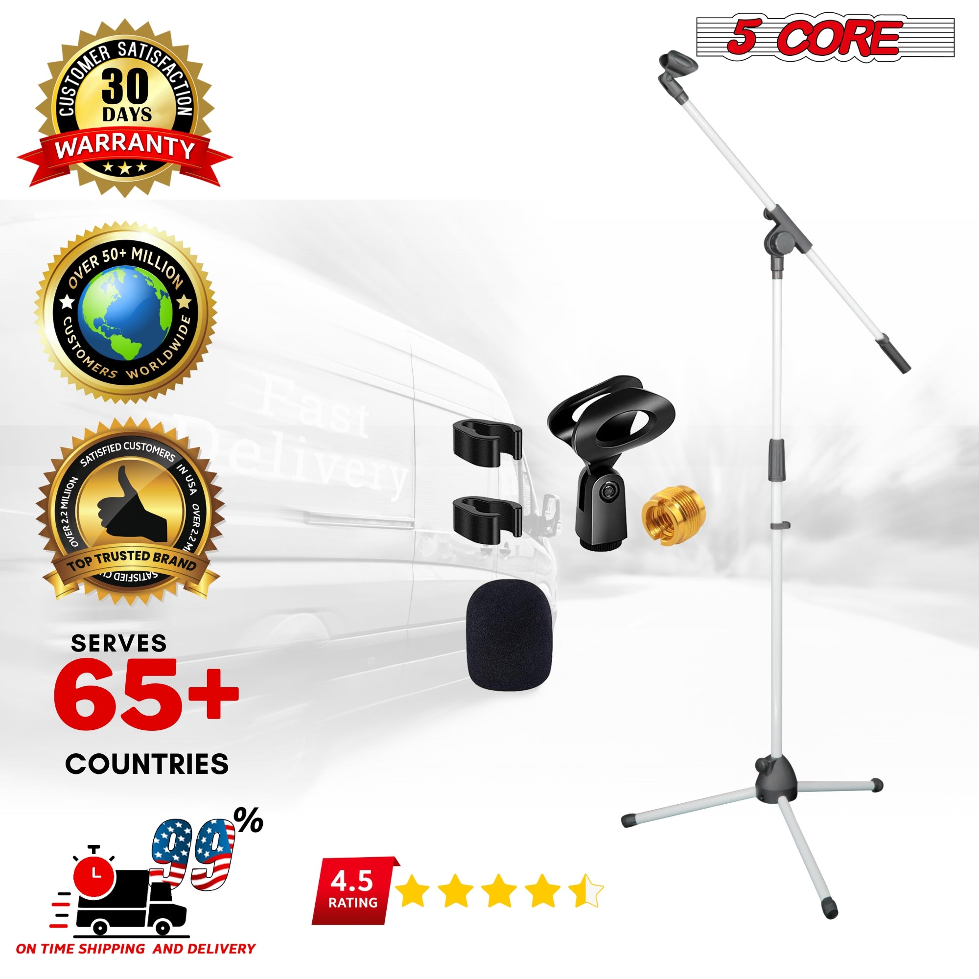 5Core Tripod Mic Stand with adjustable height and foldable tripod legs, designed for stability and durability.