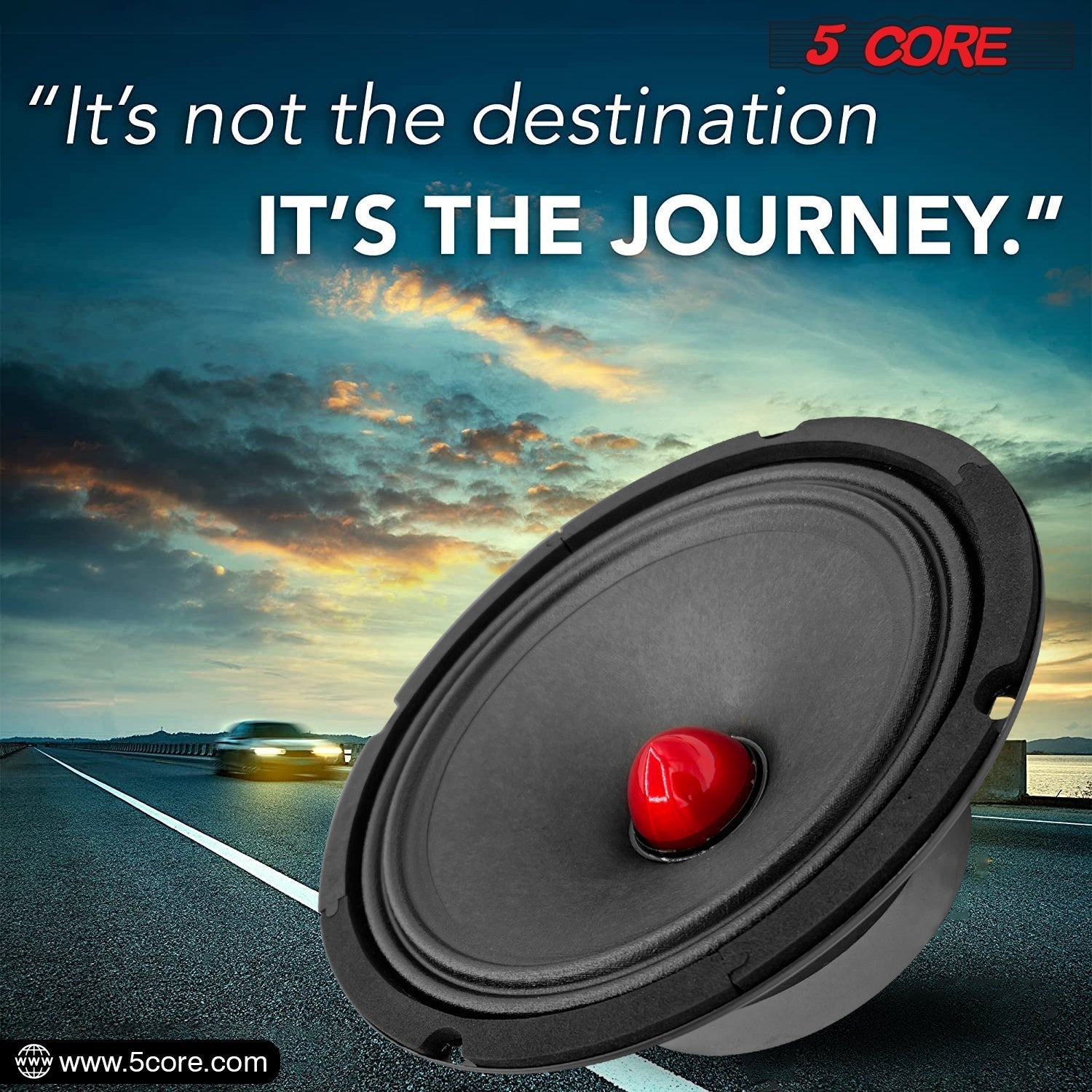 5 Core 8 inch 4 Ohm car audio speakers with aluminum bullet phase plug, designed for powerful sound and clarity.