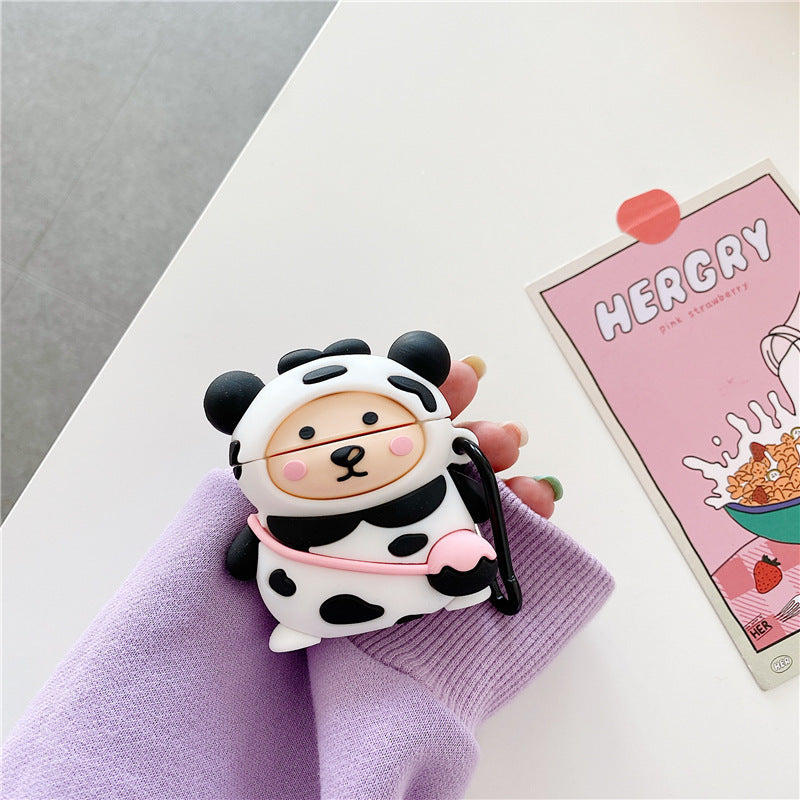 Bear Cow Bluetooth Wireless Earphone Sleeve designed for AirPods, featuring a cute cartoon bear cow design in durable silicone material.