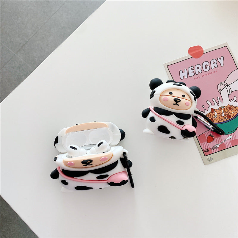 Bear Cow Bluetooth Wireless Earphone Sleeve designed for AirPods, featuring a cute cartoon bear cow design in durable silicone material.