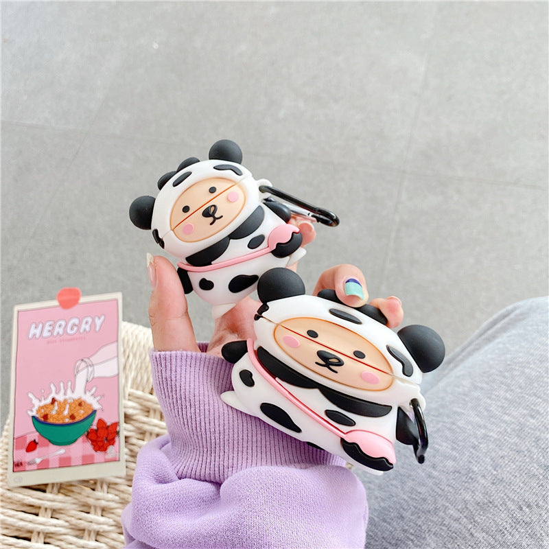 Bear Cow Bluetooth Wireless Earphone Sleeve designed for AirPods, featuring a cute cartoon bear cow design in durable silicone material.