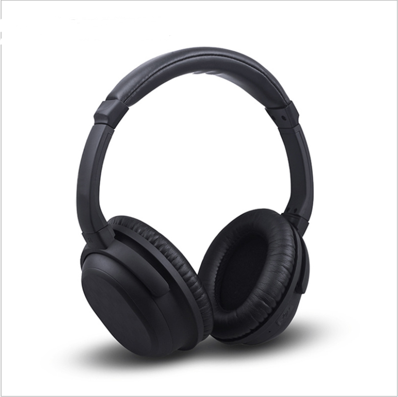 Black High Quality Bluetooth Headset with soft earmuffs and adjustable headband, showcasing its sleek design and advanced features.