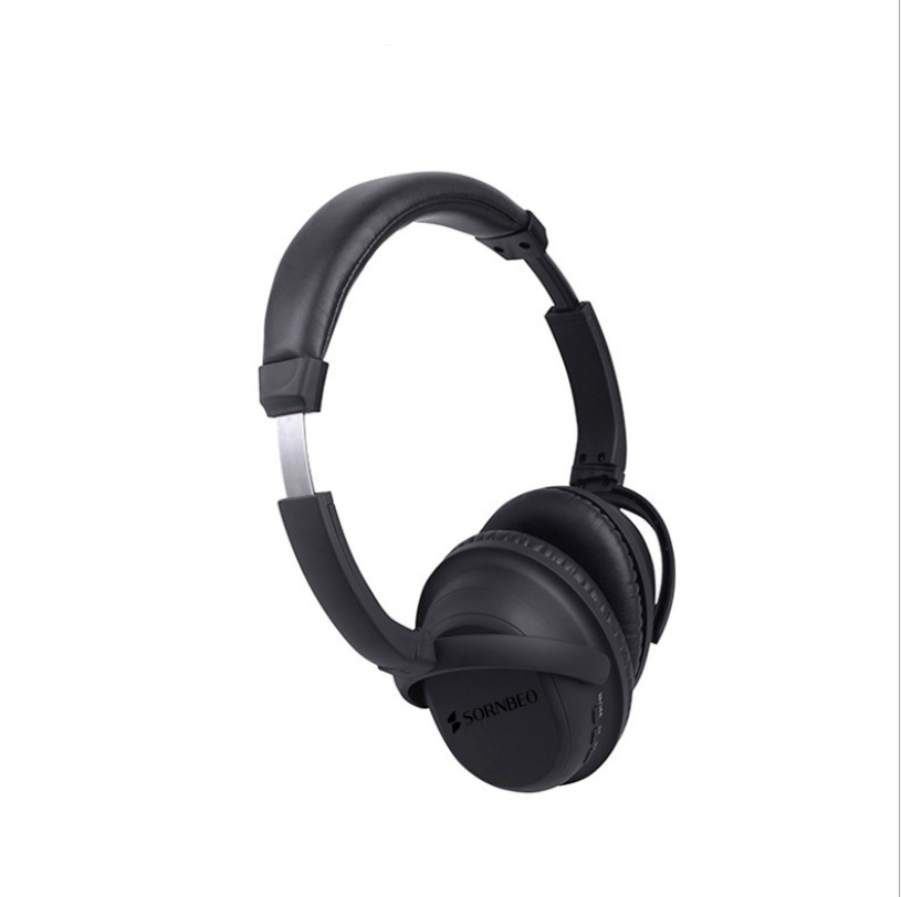 Black High Quality Bluetooth Headset with soft earmuffs and adjustable headband, showcasing its sleek design and advanced features.