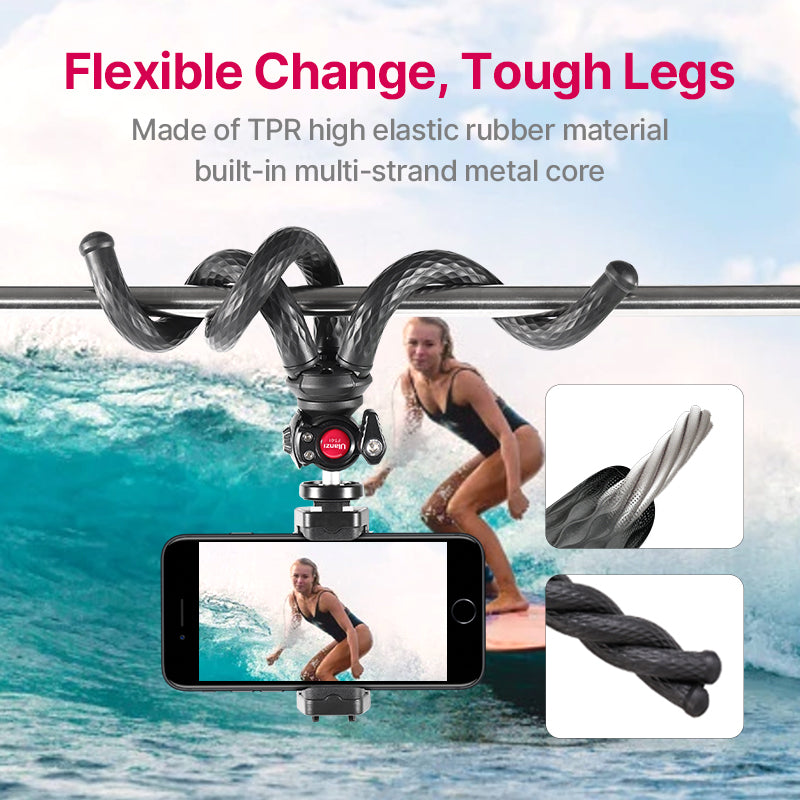 Black Octopus Mobile Phone Clip Gimbal Tripod Set featuring a sturdy tripod and mobile phone clip, designed for stability and ease of use.