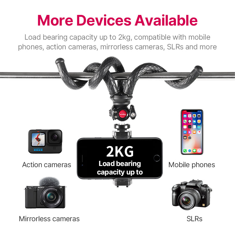 Black Octopus Mobile Phone Clip Gimbal Tripod Set featuring a sturdy tripod and mobile phone clip, designed for stability and ease of use.