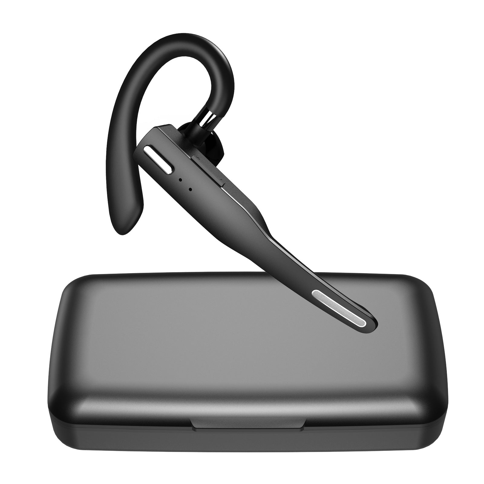 Bluetooth headset with single hanging ear design, ideal for business use, featuring USB charging and Bluetooth 5.0 technology.