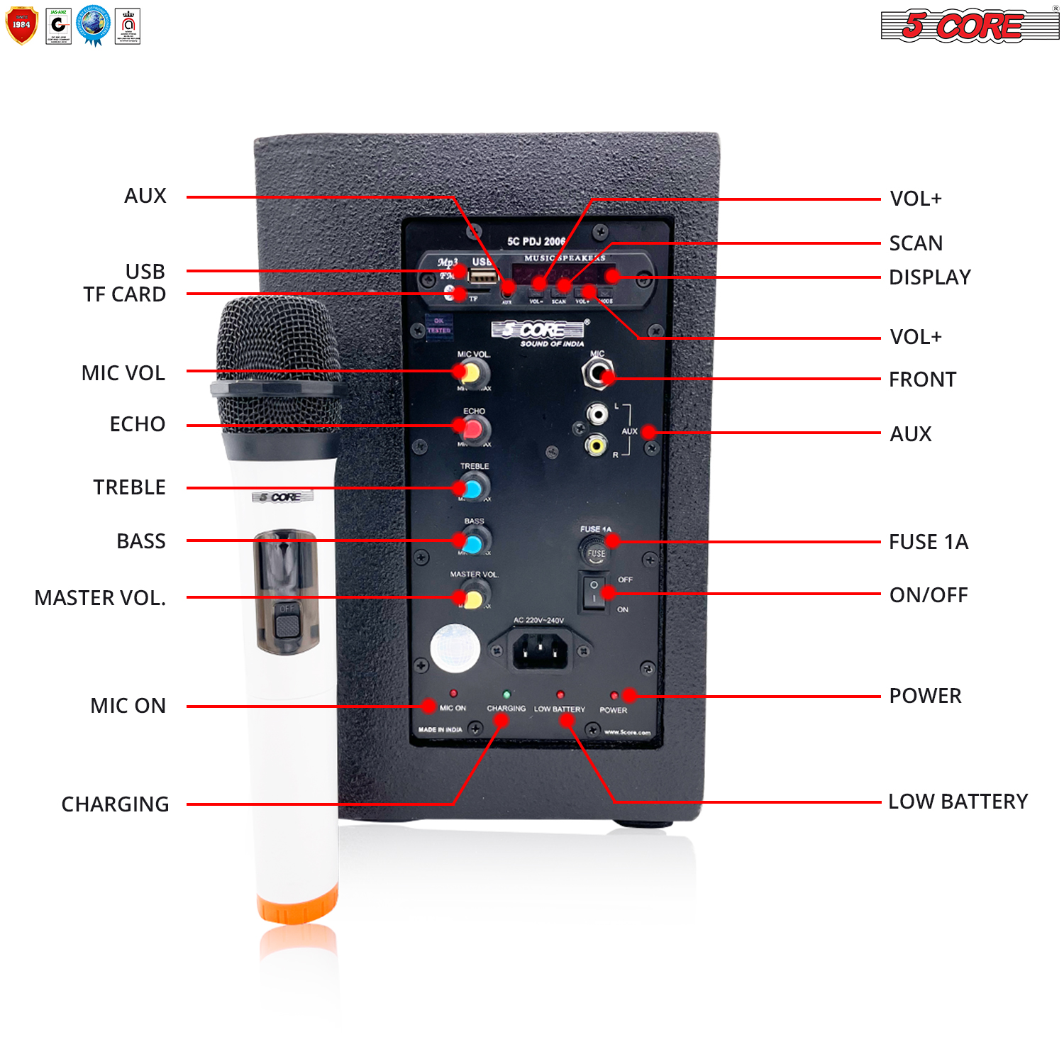 Bluetooth Karaoke Machine PDJ-2006BT with Wireless Microphone, showcasing its sleek design and built-in speakers.