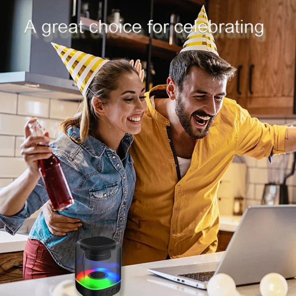 Bluetooth RGB Dancing Speaker with colorful lights and sleek design, perfect for parties and outdoor events.