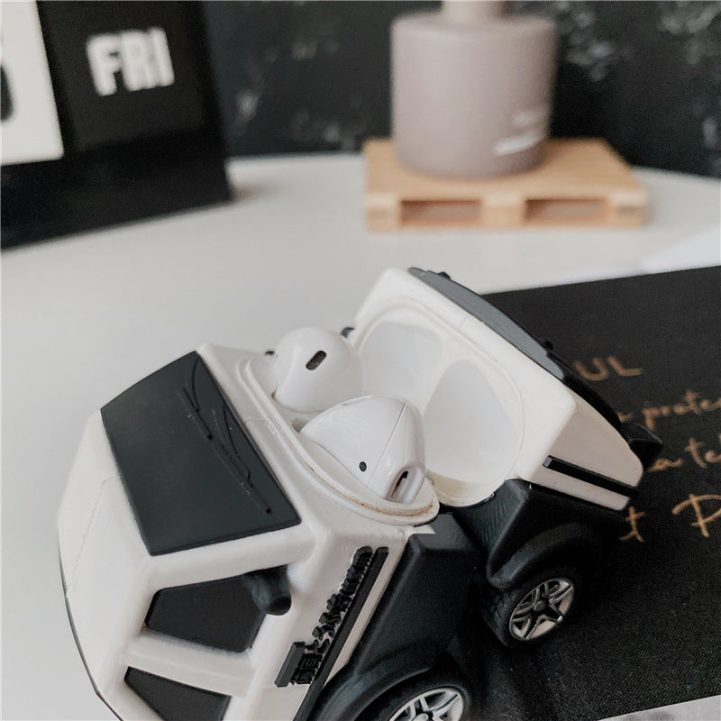 Bluetooth Wireless Earphone Box with cartoon design and movable wheels, made from soft silicone, perfect for AirPods protection.