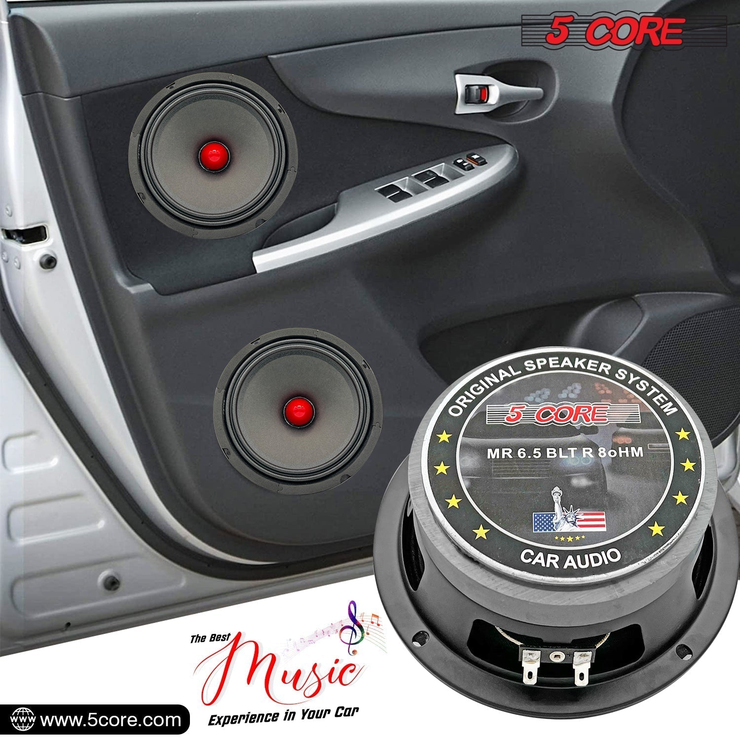 5 Core 6.5-inch subwoofer speaker with a 30 oz magnet, designed for powerful audio performance in vehicles.