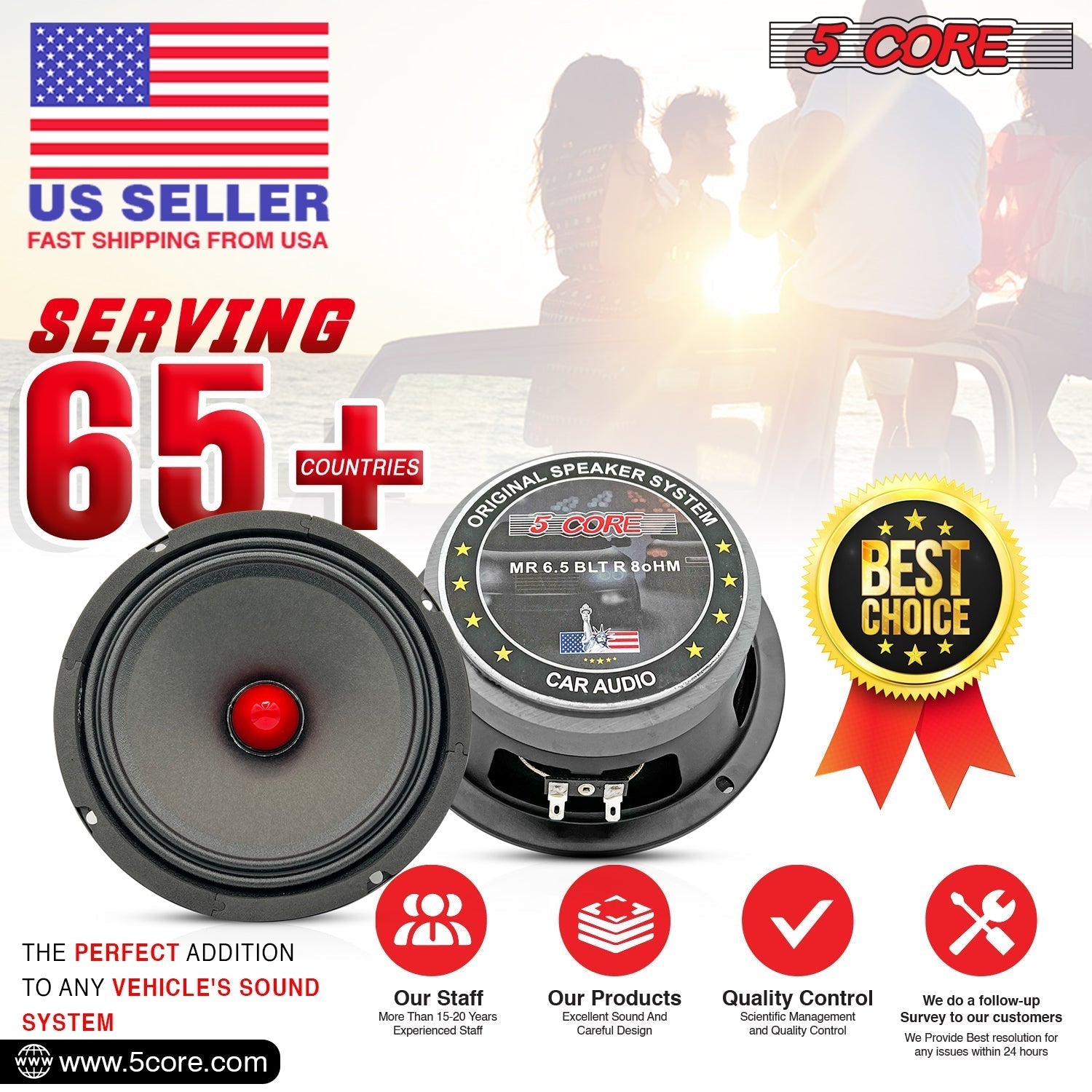 5 Core 6.5-inch subwoofer speaker with a 30 oz magnet, designed for powerful audio performance in vehicles.