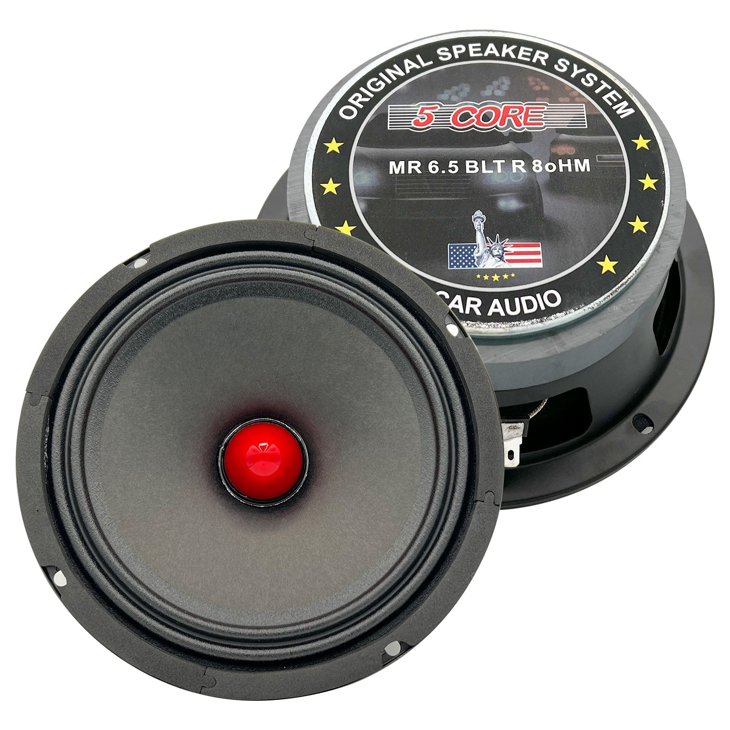 5 Core 6.5-inch subwoofer speaker with a 30 oz magnet, designed for powerful audio performance in vehicles.