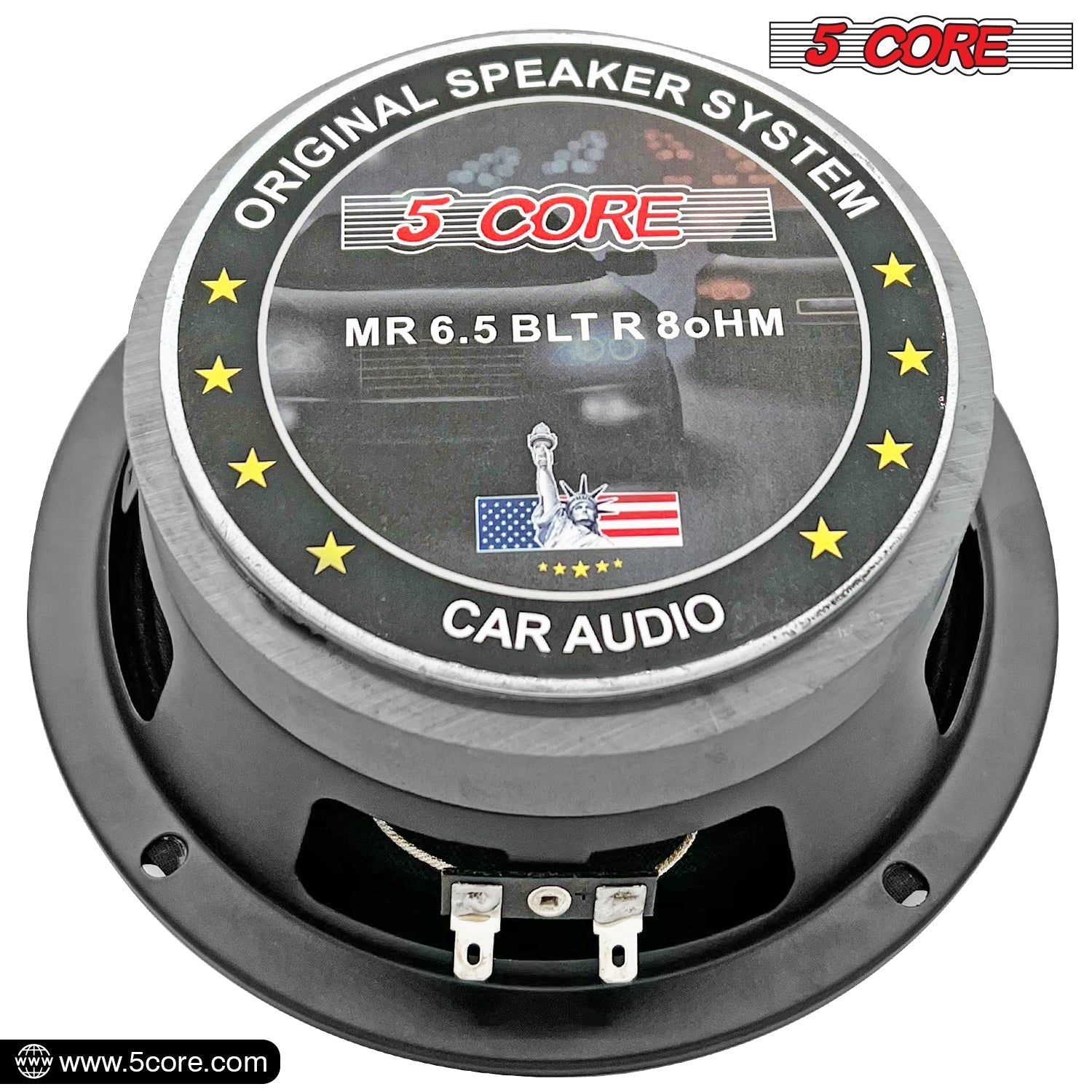 5 Core 6.5-inch subwoofer speaker with a 30 oz magnet, designed for powerful audio performance in vehicles.