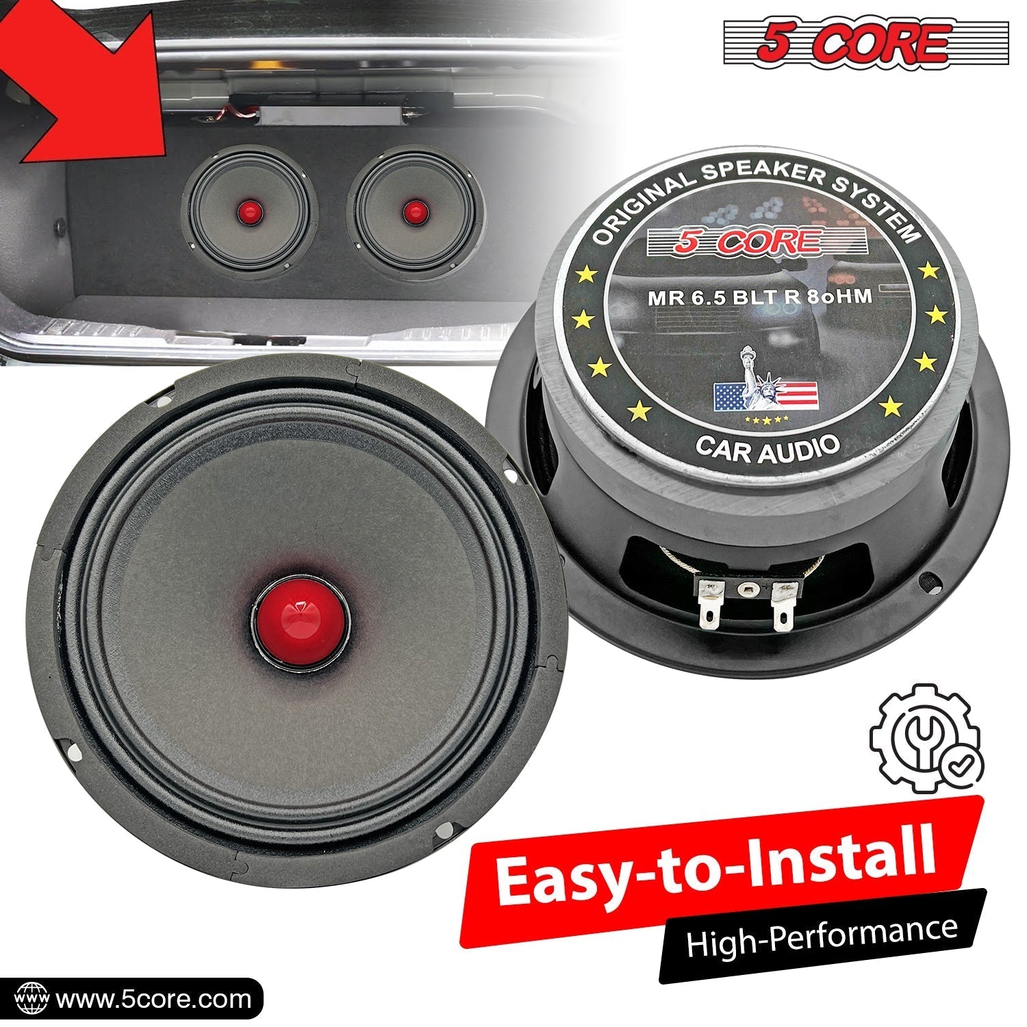 5 Core 6.5-inch subwoofer speaker with a 30 oz magnet, designed for powerful audio performance in vehicles.