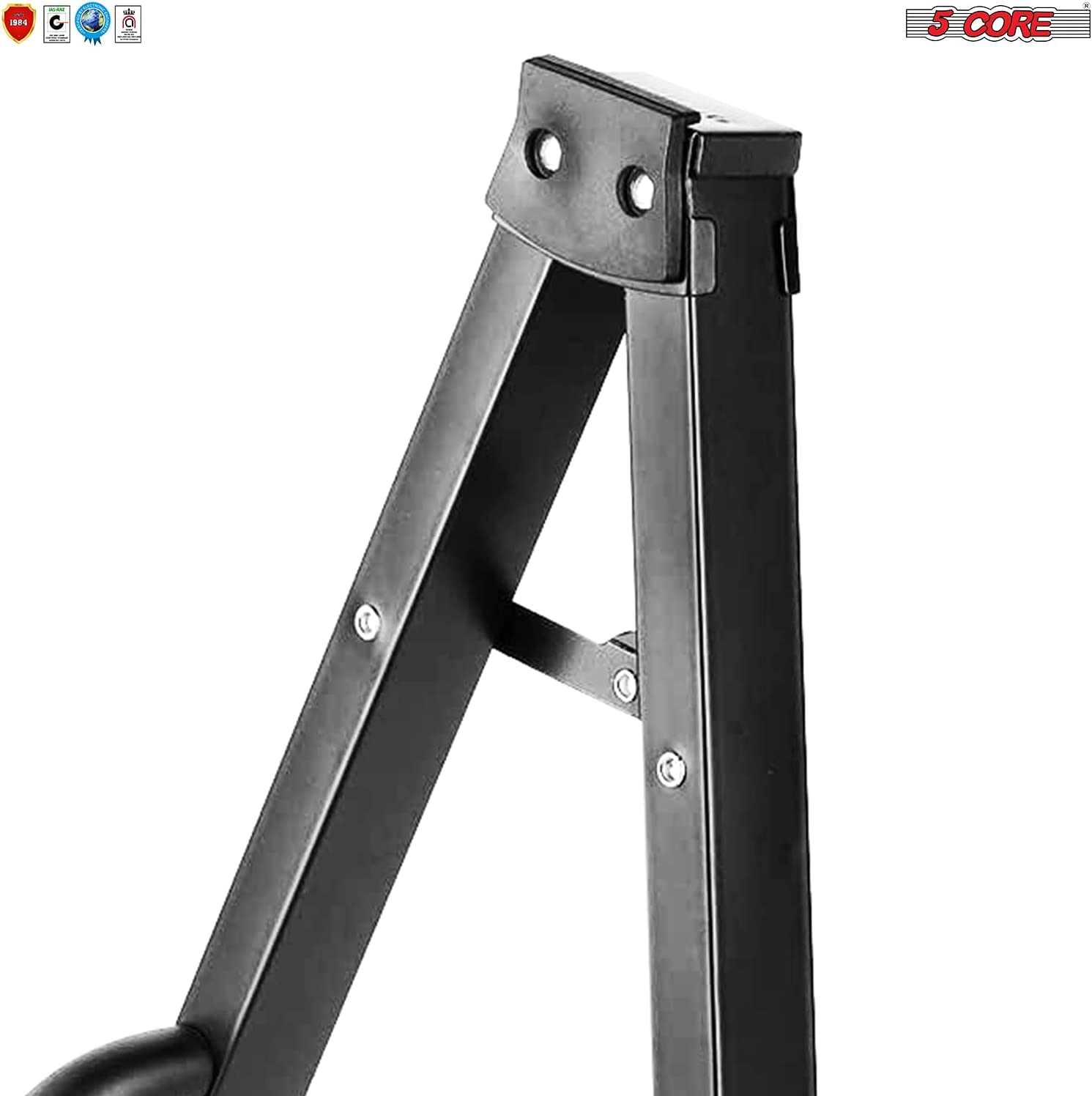 5 Core Folding A-Frame Guitar Stand showcasing its adjustable design and sturdy construction, suitable for various guitar types.