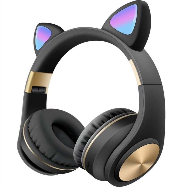 Cute Cat Ear Style Wireless Bluetooth Headset with a playful design, featuring cat ears and comfortable ear cushions, perfect for music lovers.