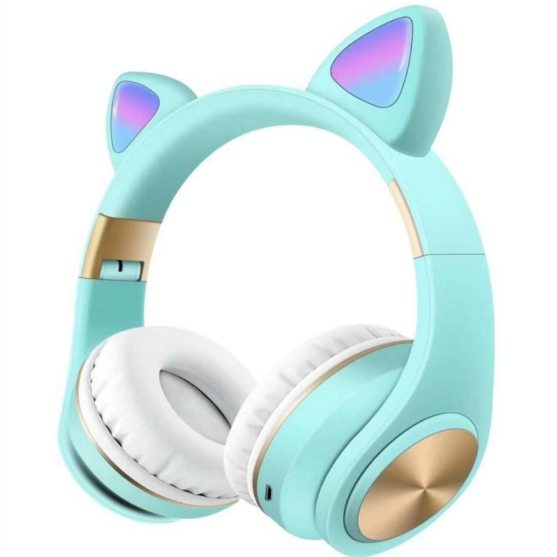 Cute Cat Ear Style Wireless Bluetooth Headset with a playful design, featuring cat ears and comfortable ear cushions, perfect for music lovers.